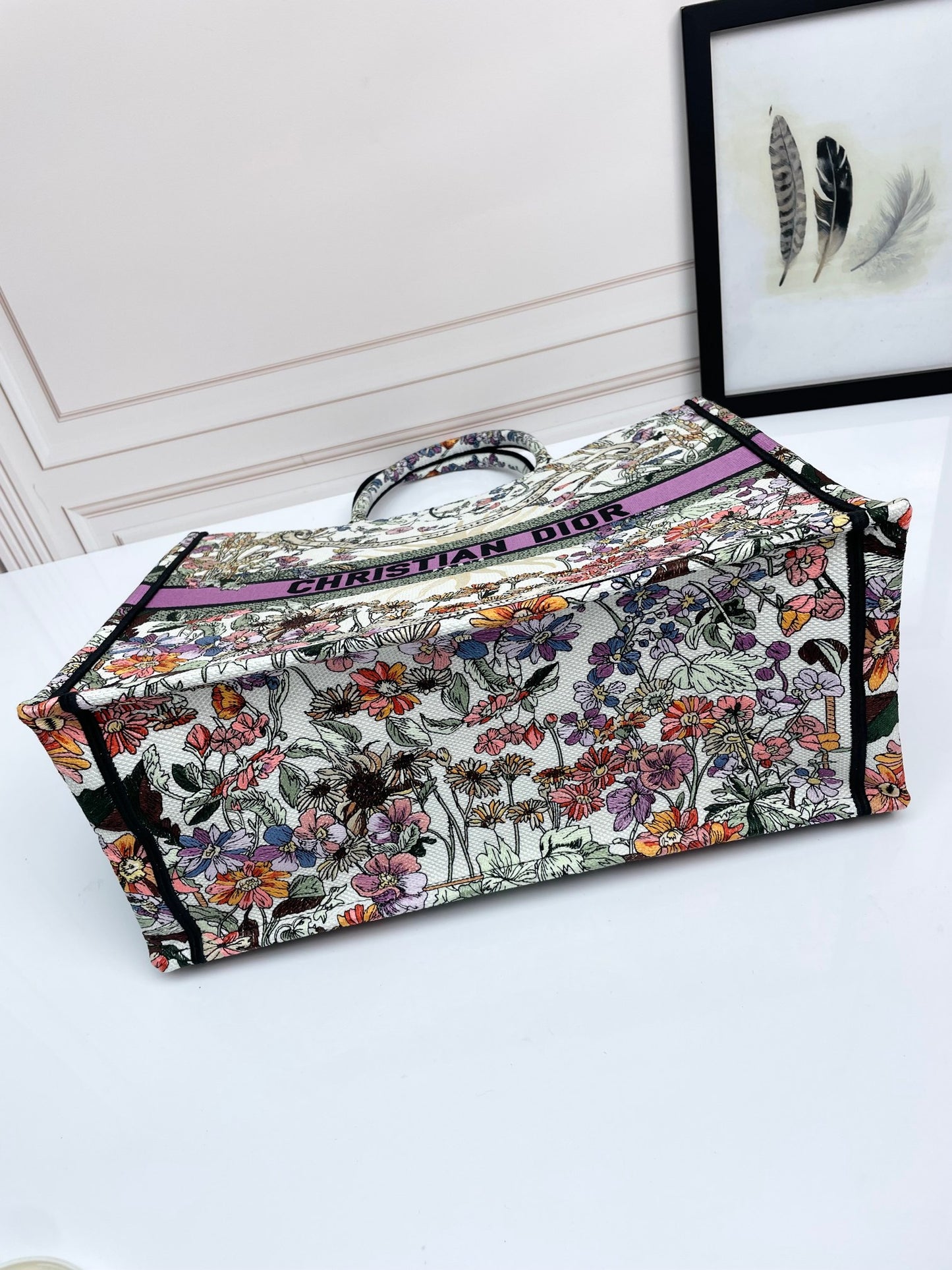 Christian Dior Medium Book Tote - Multicolor Floral Embroidered Canvas with Purple Accent