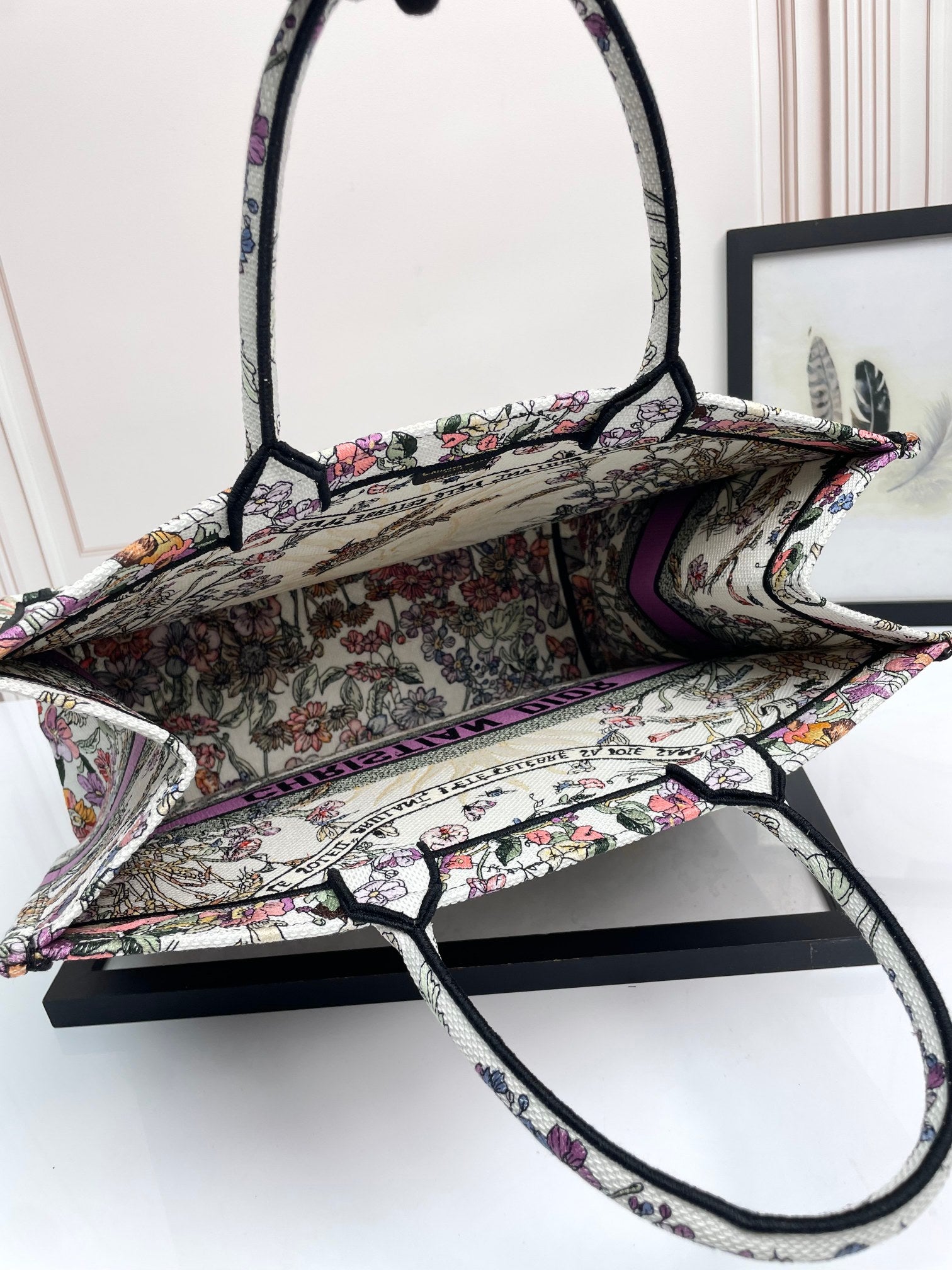 Christian Dior Medium Book Tote - Floral Embroidered Canvas Bag - Purple/Multicolor