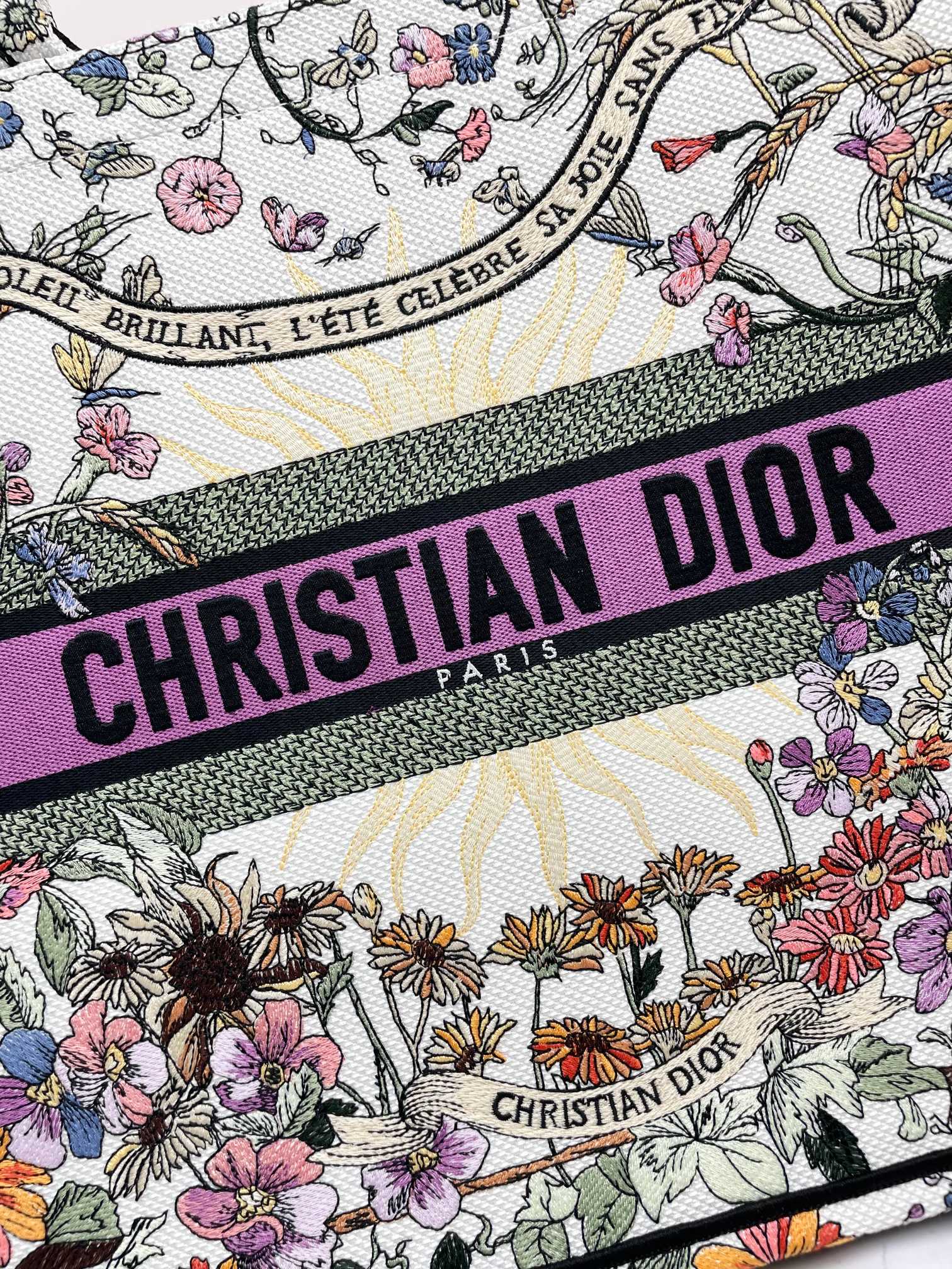 Christian Dior Medium Book Tote - Floral Embroidered Canvas Bag - Purple/Multicolor