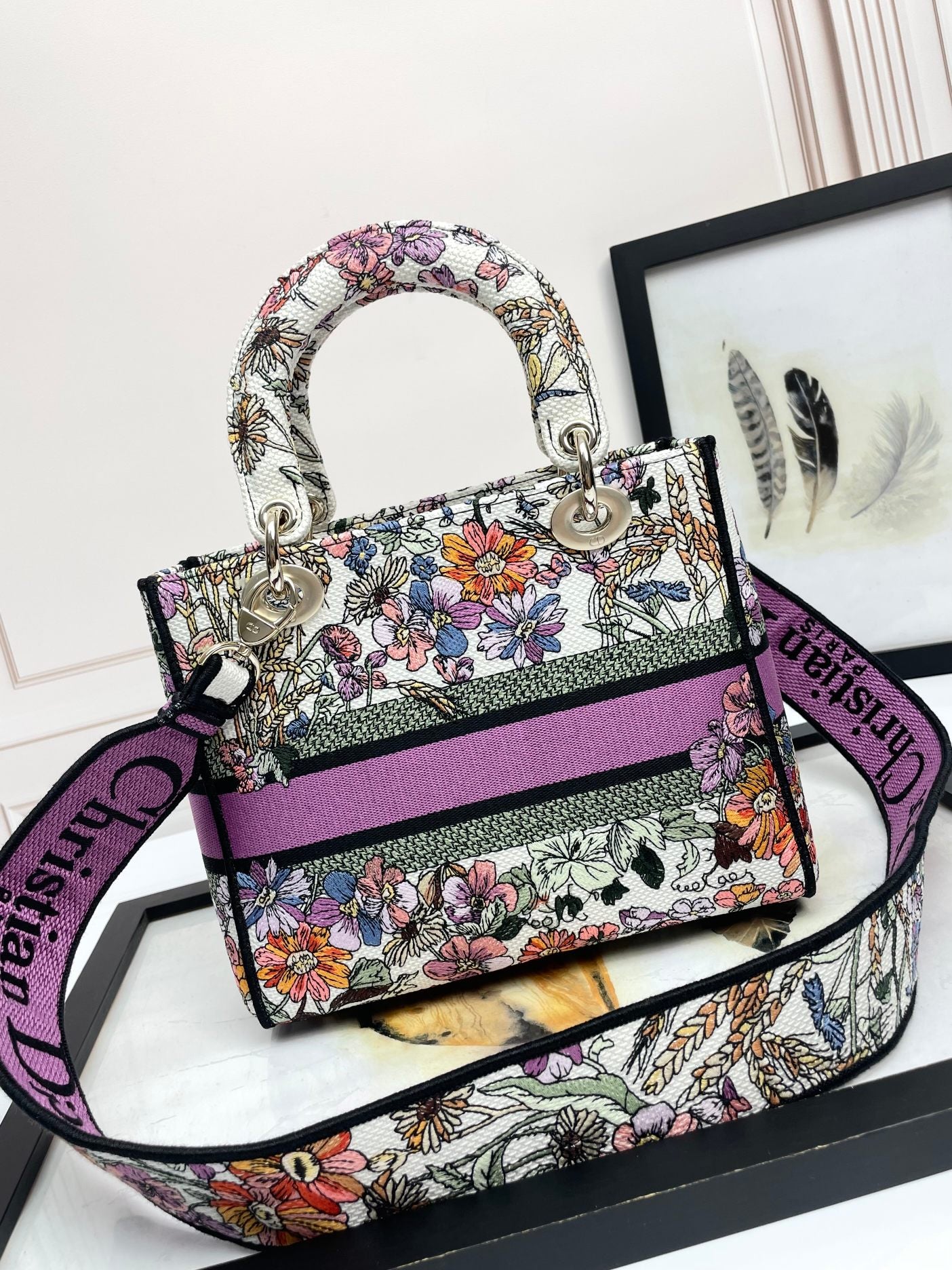 Christian Dior Lady D-Lite Embroidered Floral Handbag - Multicolor