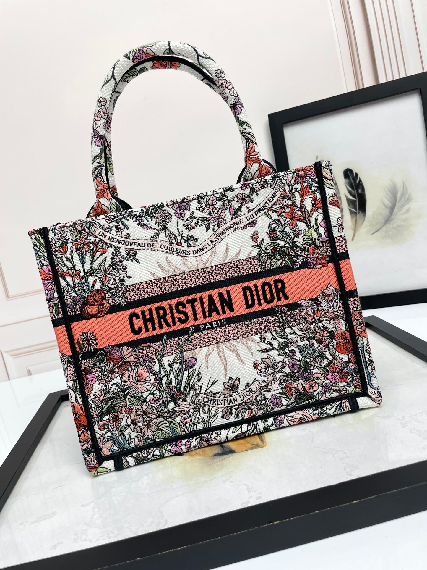 Christian Dior Medium Book Tote - Multicolor Floral Embroidered Canvas Handbag