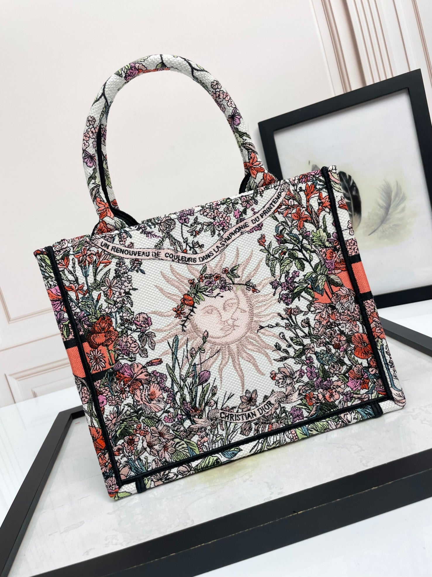 Christian Dior Medium Book Tote - Multicolor Floral Embroidered Canvas Handbag