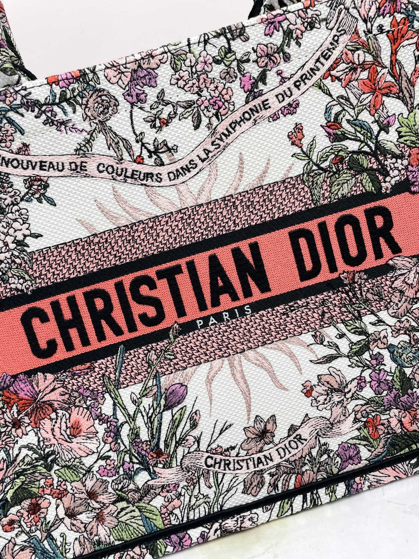 Christian Dior Book Tote - Medium Multicolor Herbarium Embroidery
