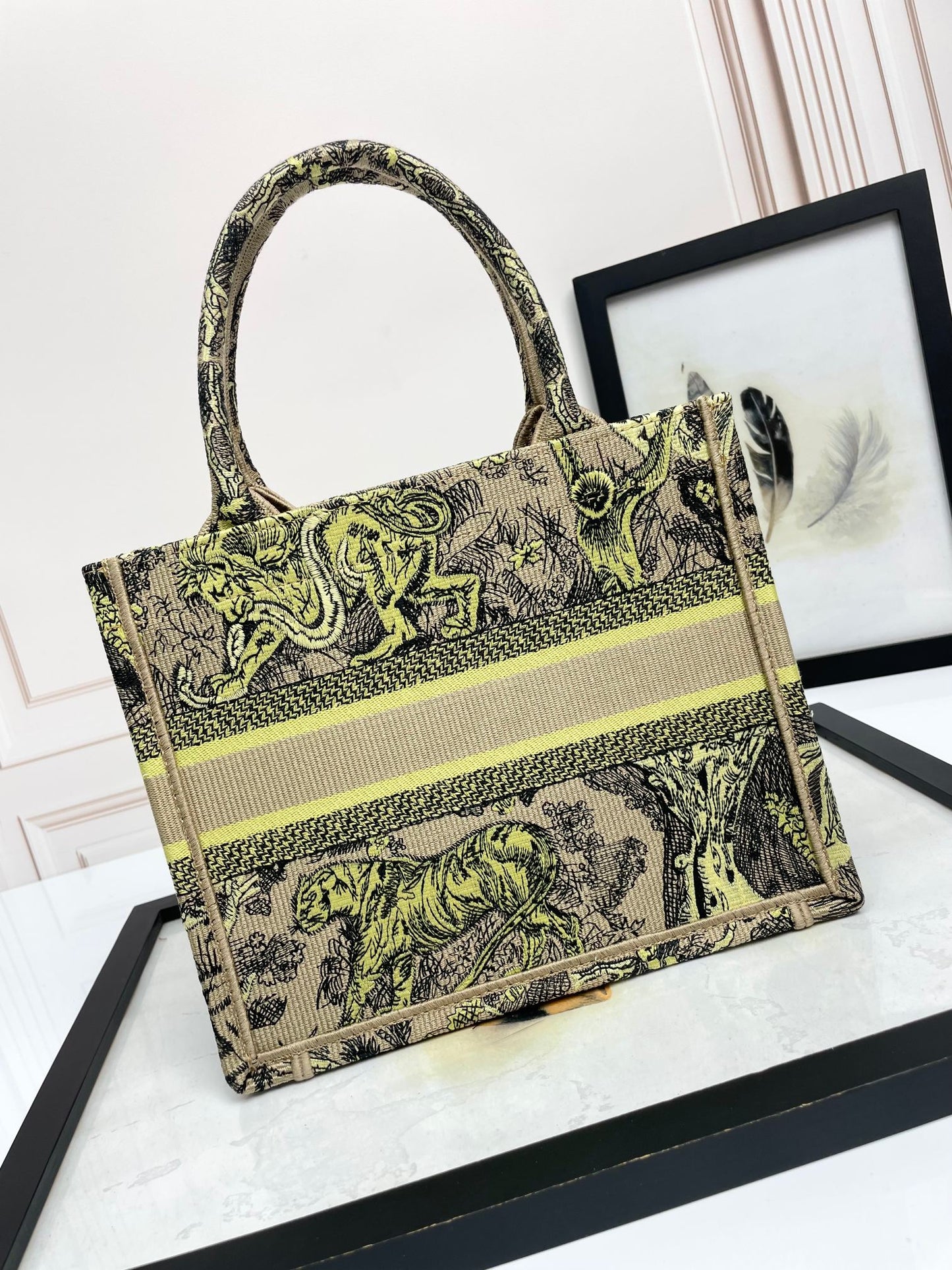 Christian Dior Medium Book Tote Bag Toile de Jouy Reverse Tiger Embroidery