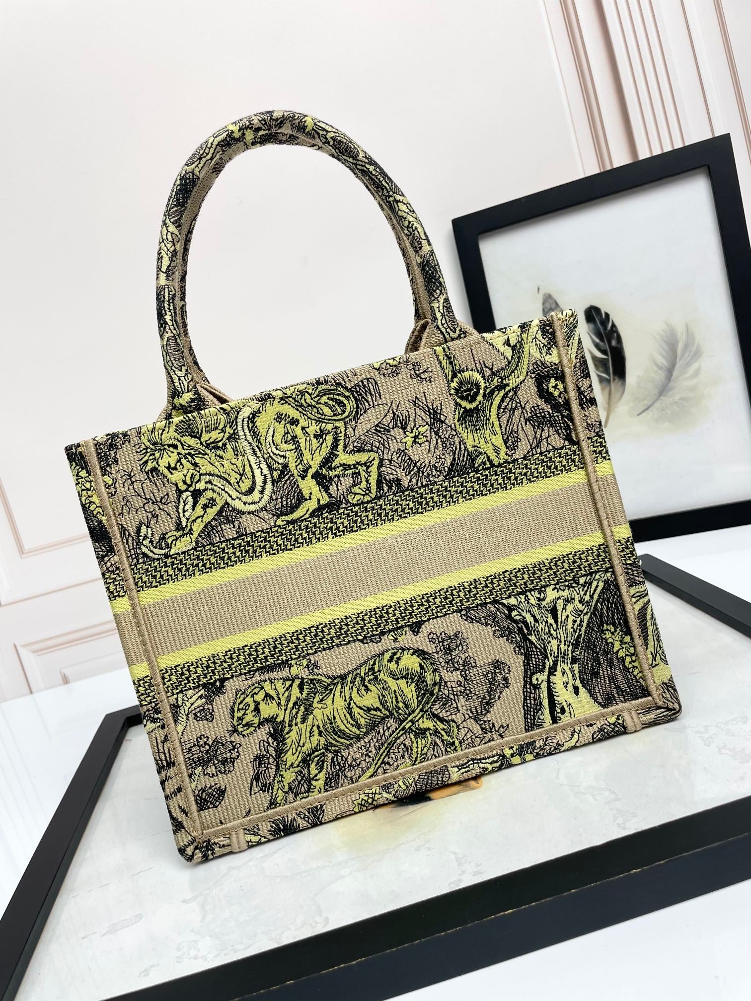 Christian Dior Medium Book Tote Bag Toile de Jouy Reverse Tiger Embroidery