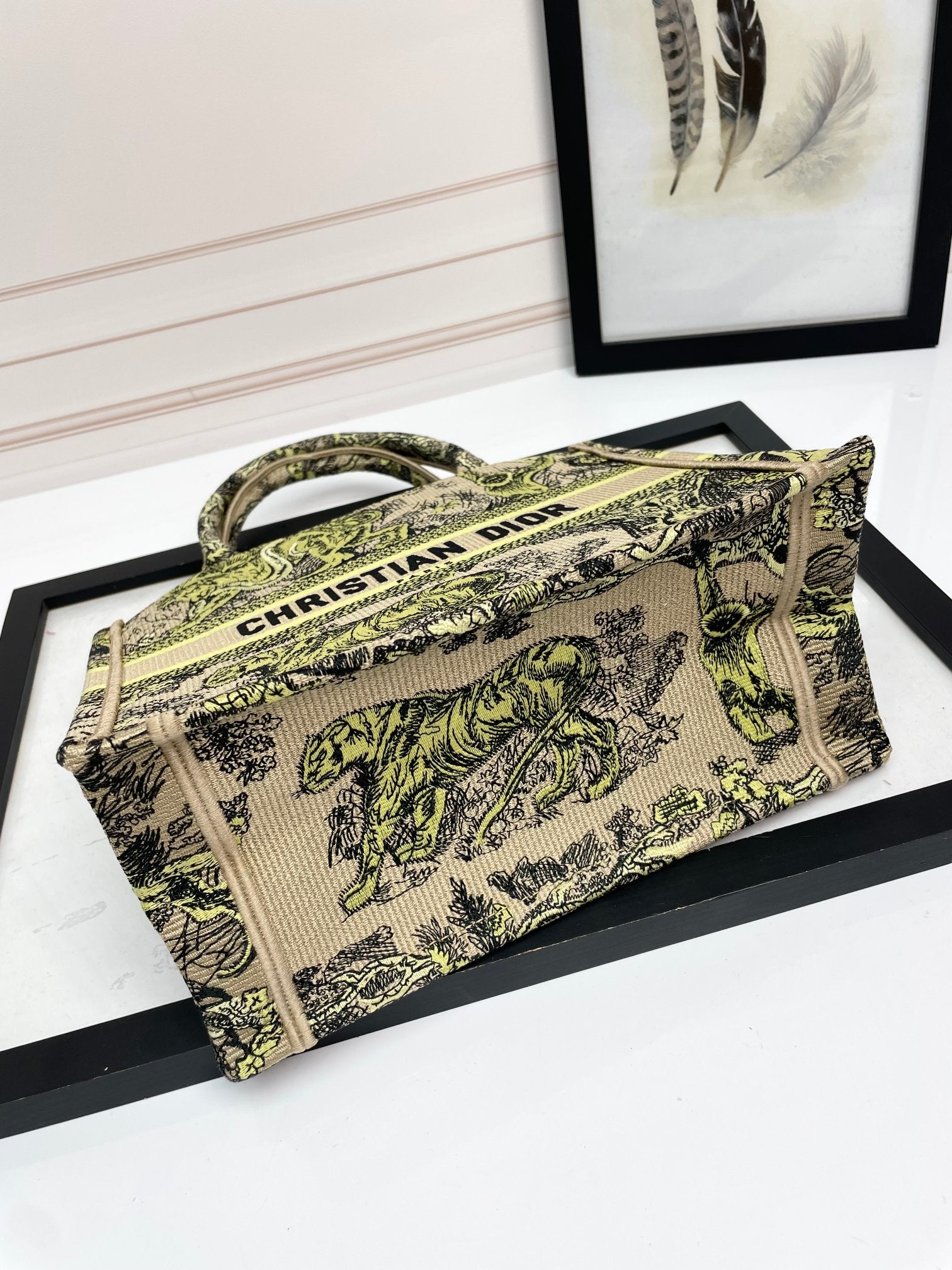 Christian Dior Medium Book Tote Bag Toile de Jouy Reverse Tiger Embroidery