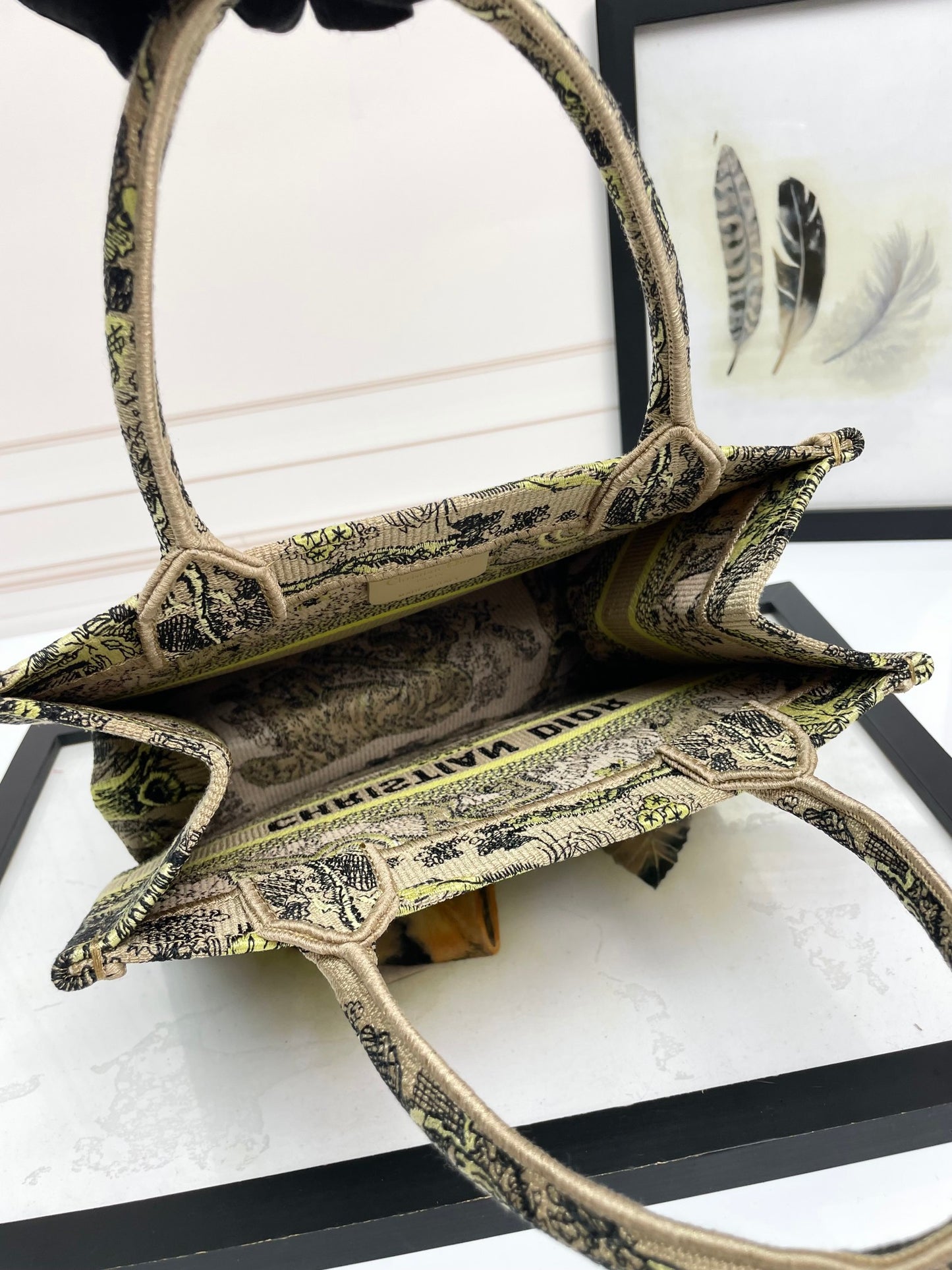 Christian Dior Medium Book Tote Yellow Multicolored Tiger Embroidered Canvas Bag