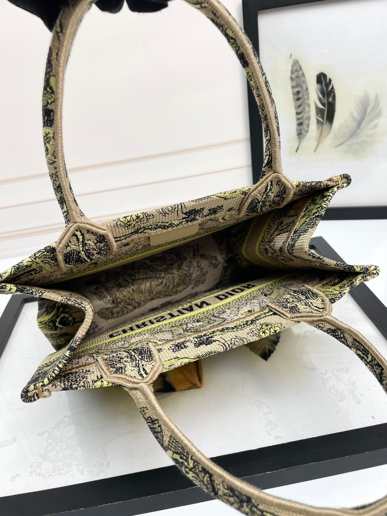 Christian Dior Medium Book Tote Yellow Multicolored Tiger Embroidered Canvas Bag