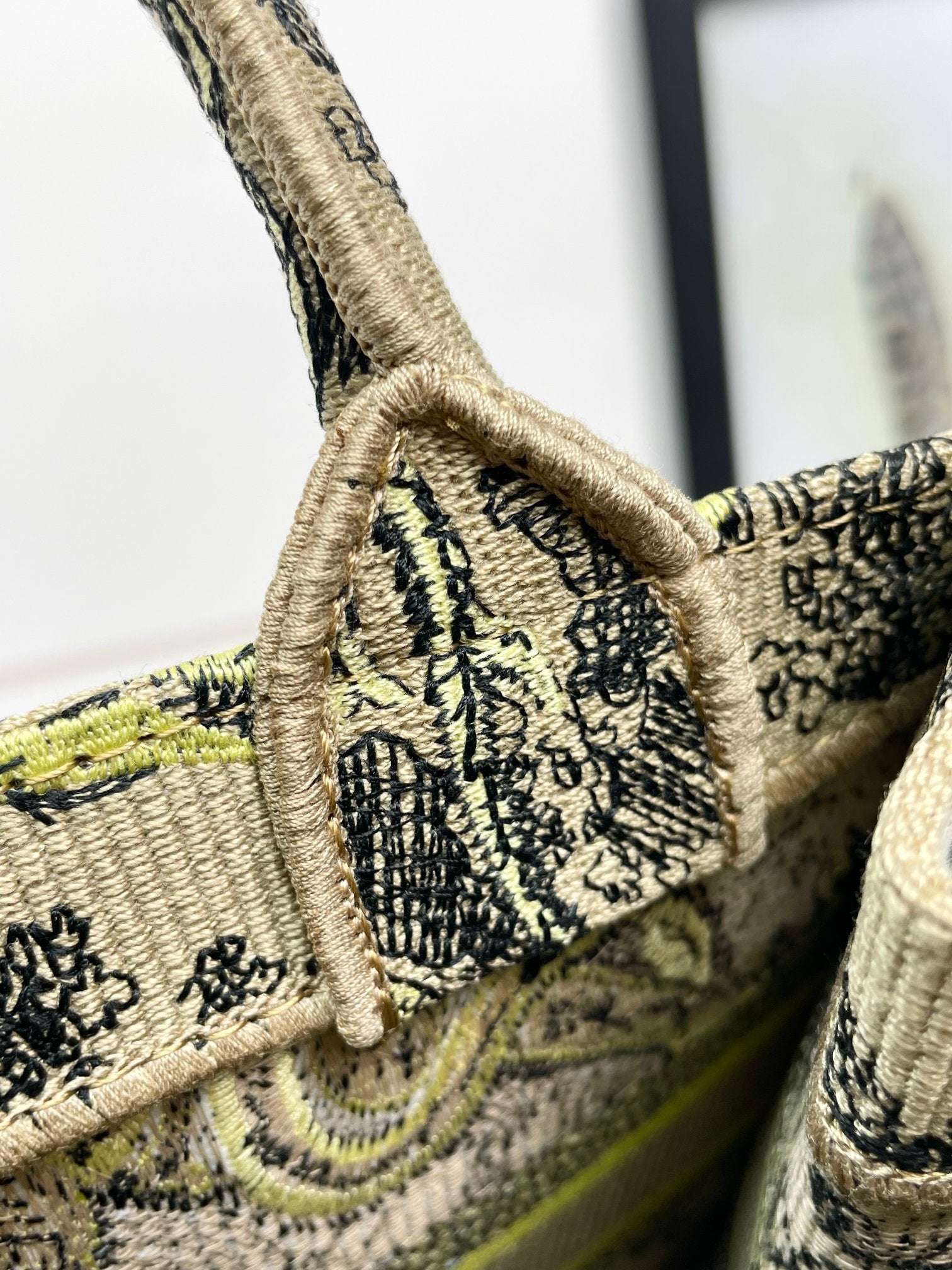 Christian Dior Book Tote Yellow and Beige Toile de Jouy Sauvage Embroidery