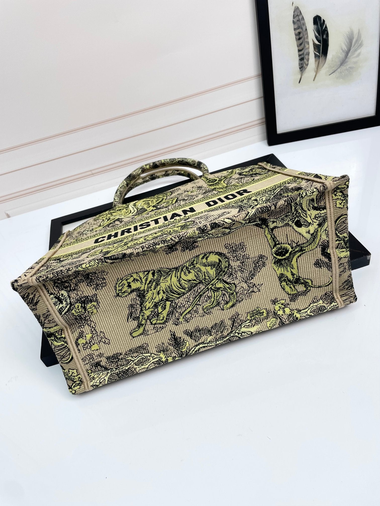 Christian Dior Large Book Tote Bag - Green Toile de Jouy Tiger Embroidery