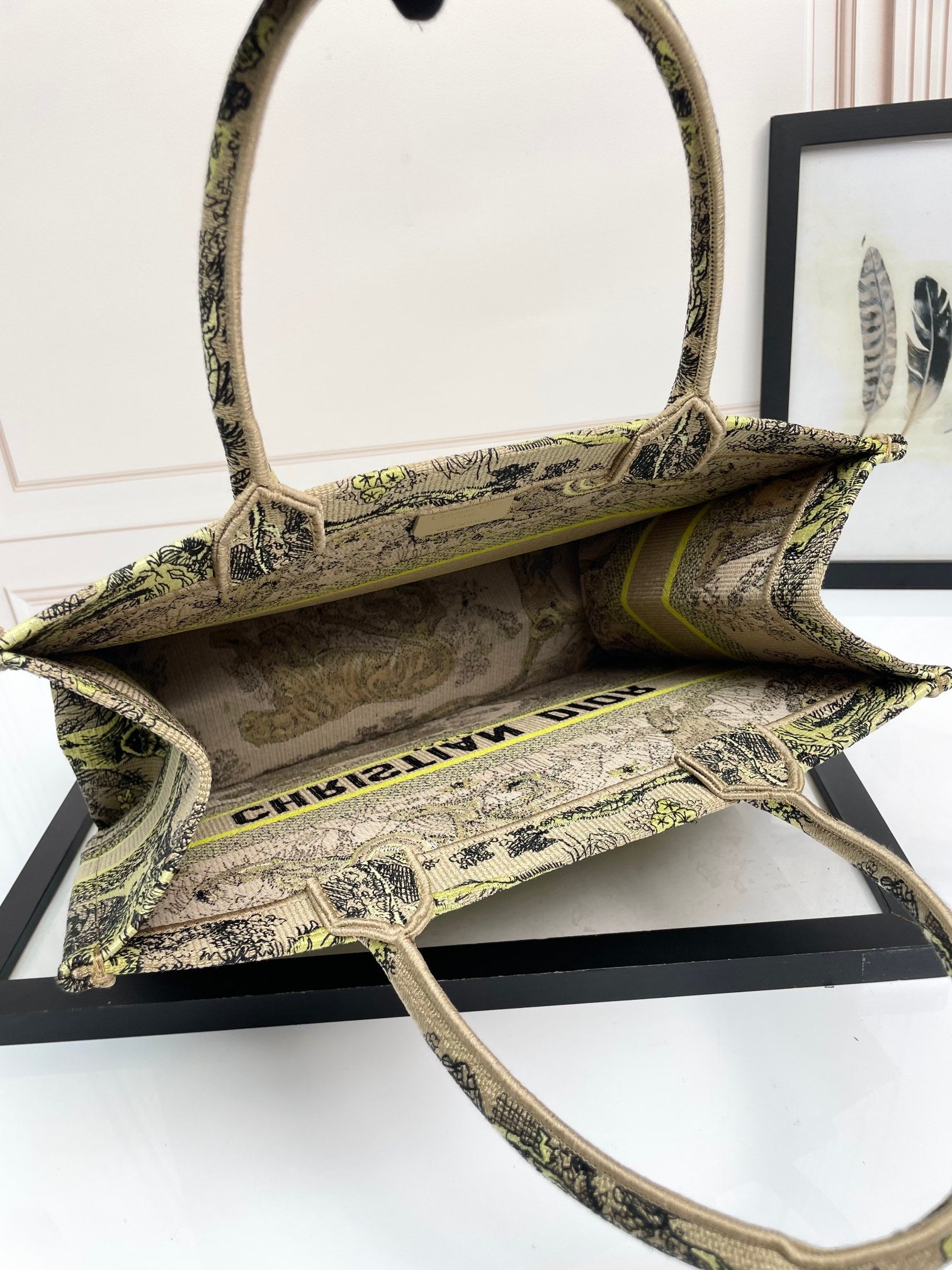 Christian Dior Medium Book Tote Lime Green Toile de Jouy Sauvage Embroidery