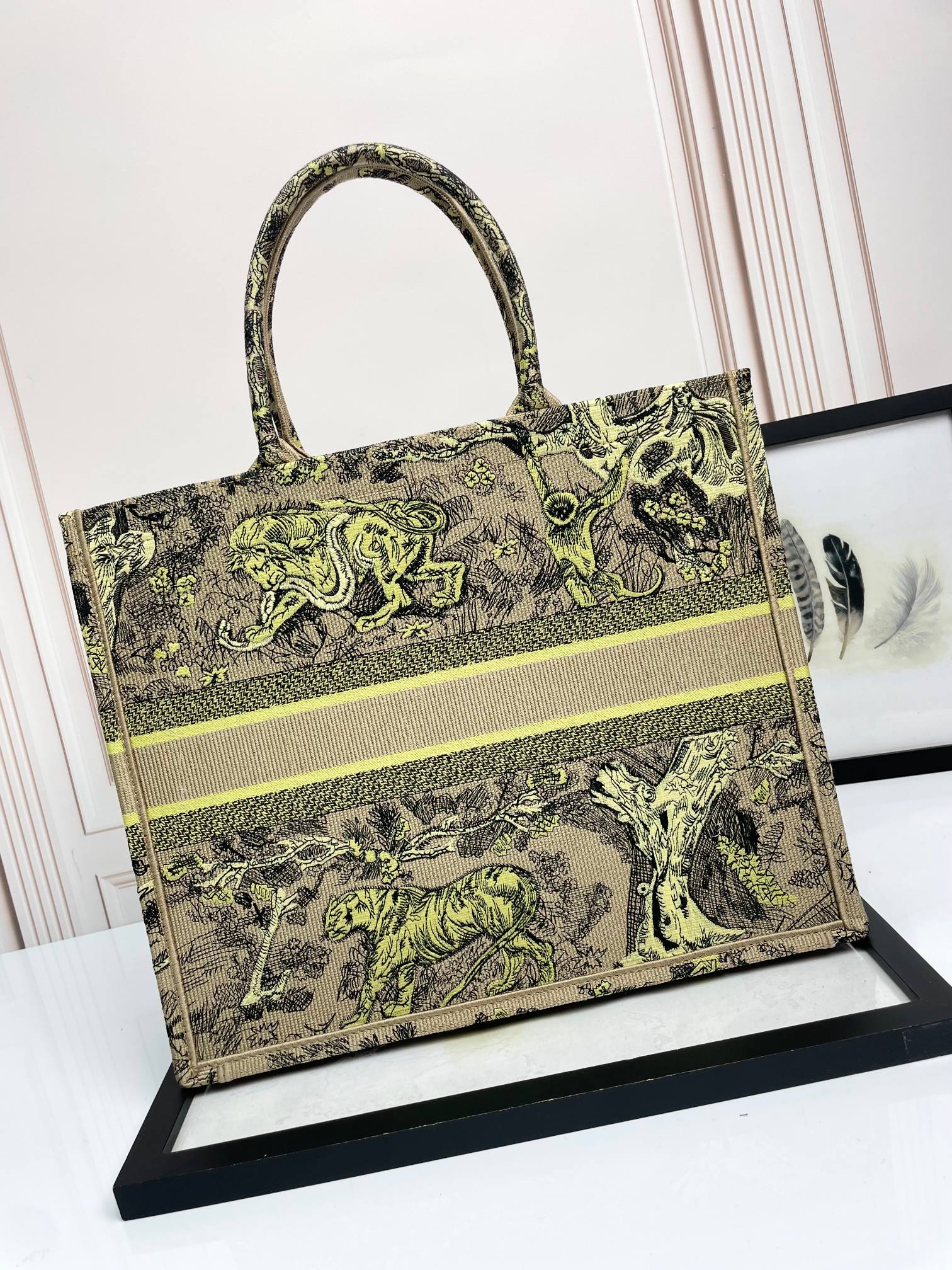 Christian Dior Large Book Tote - Beige and Multi-Color Toile de Jouy Zodiac Embroidery
