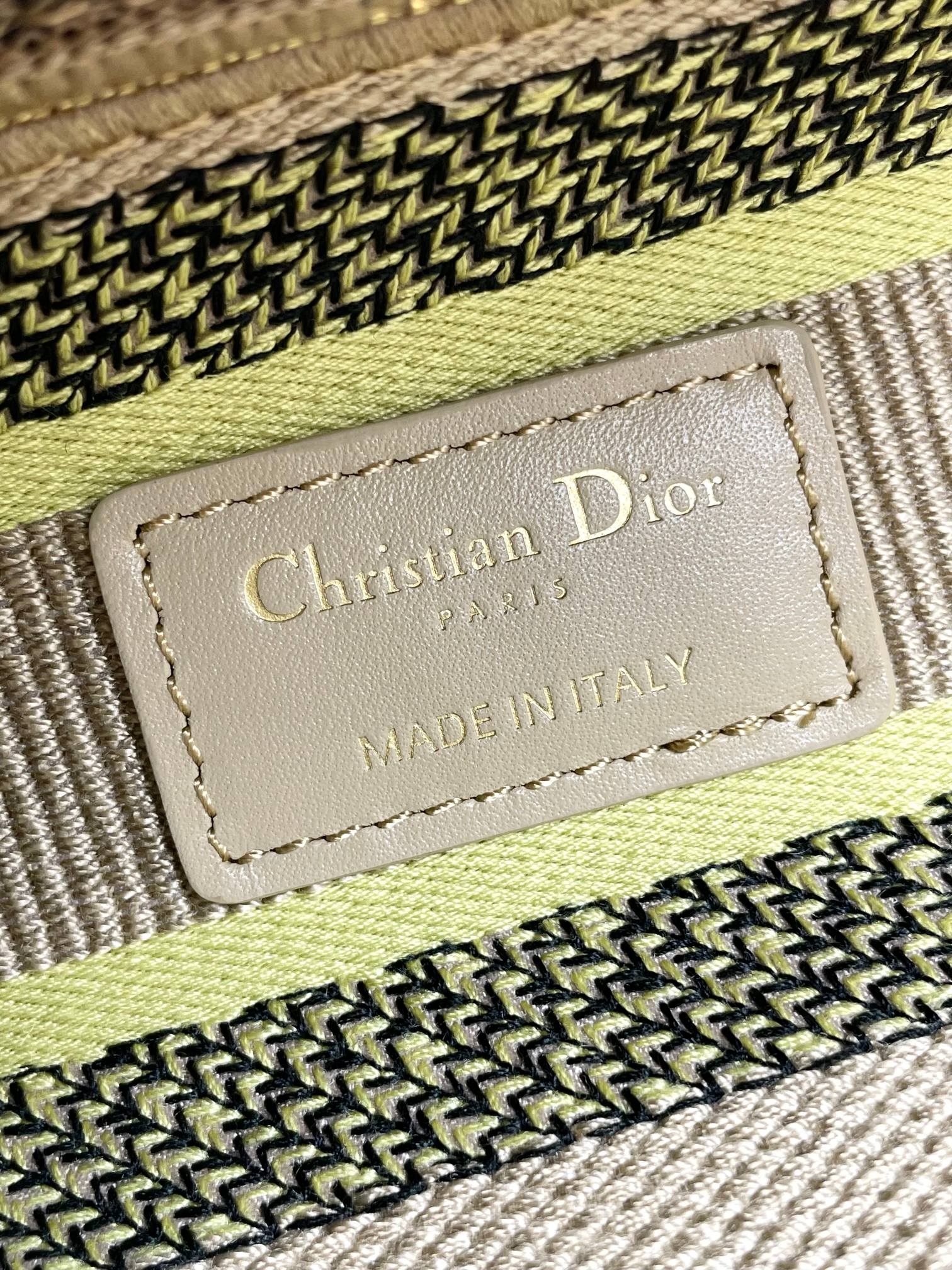 Christian Dior Lady D-Lite Embroidered Handbag with Shoulder Strap - Green & Beige