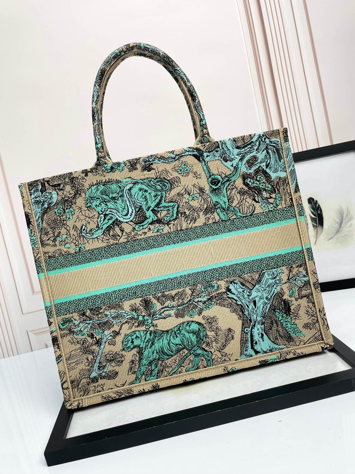 Christian Dior Book Tote - Toile de Jouy Animals Canvas Bag - Beige &amp; Green