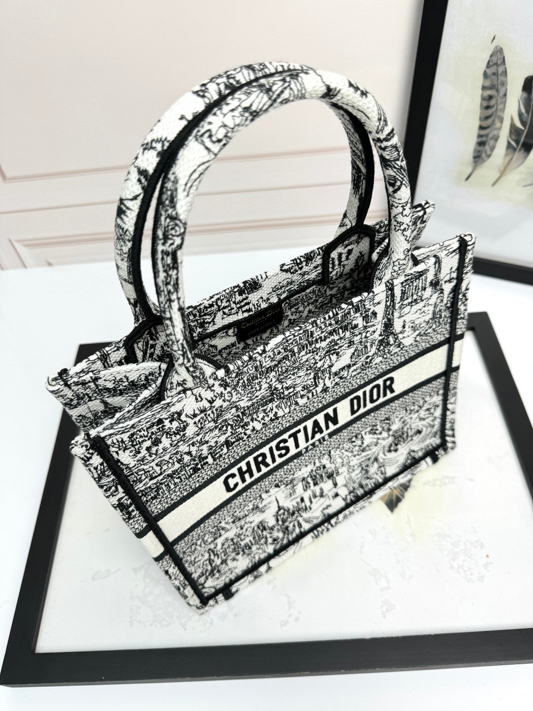 Christian Dior Black and White Toile de Jouy Book Tote Bag