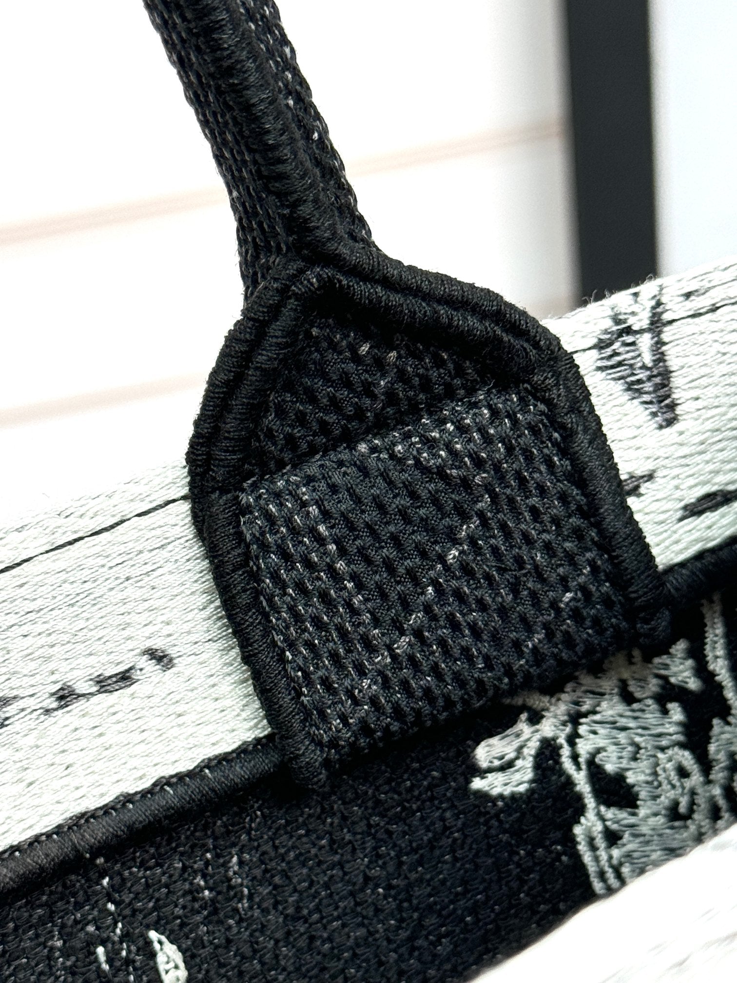 Christian Dior Small Book Tote Bag - Black and White Embroidered Canvas