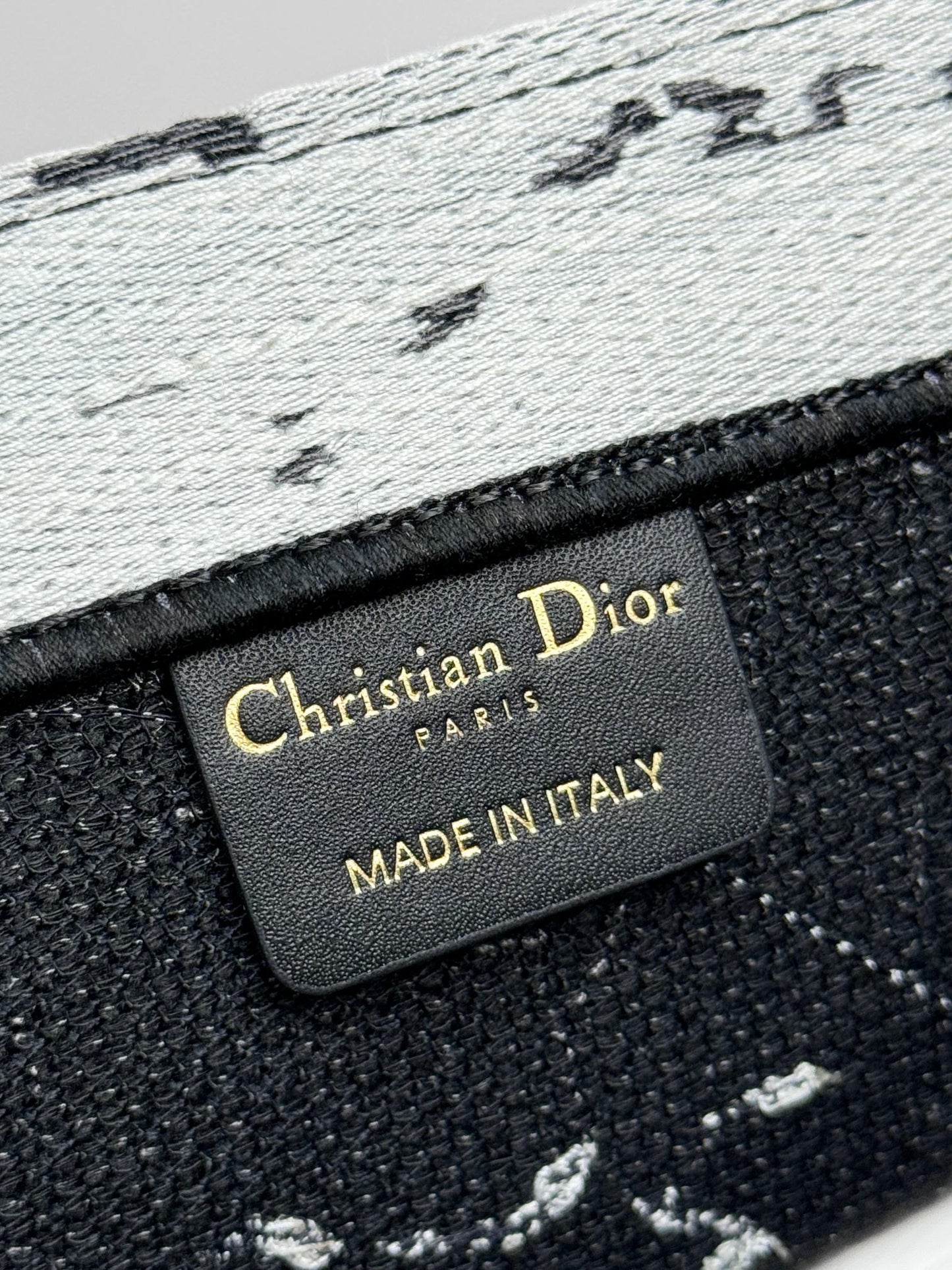 Christian Dior Book Tote Bag - Black and White Embroidered Canvas