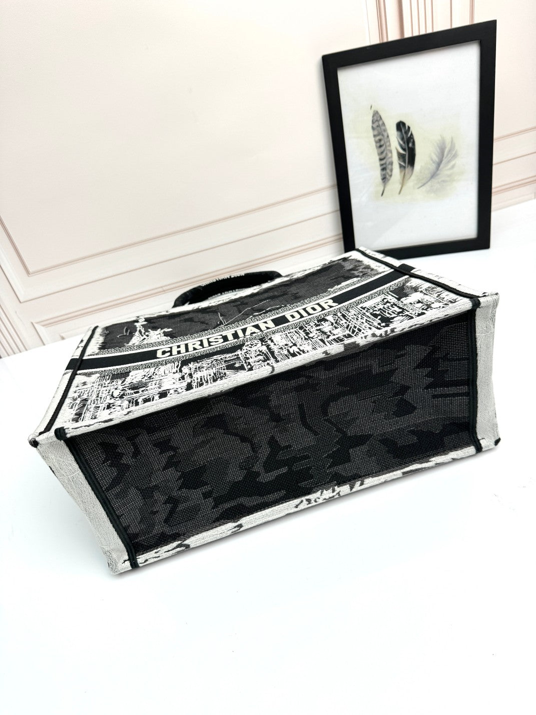 Christian Dior Large Book Tote Black and White New York City Skyline Motif