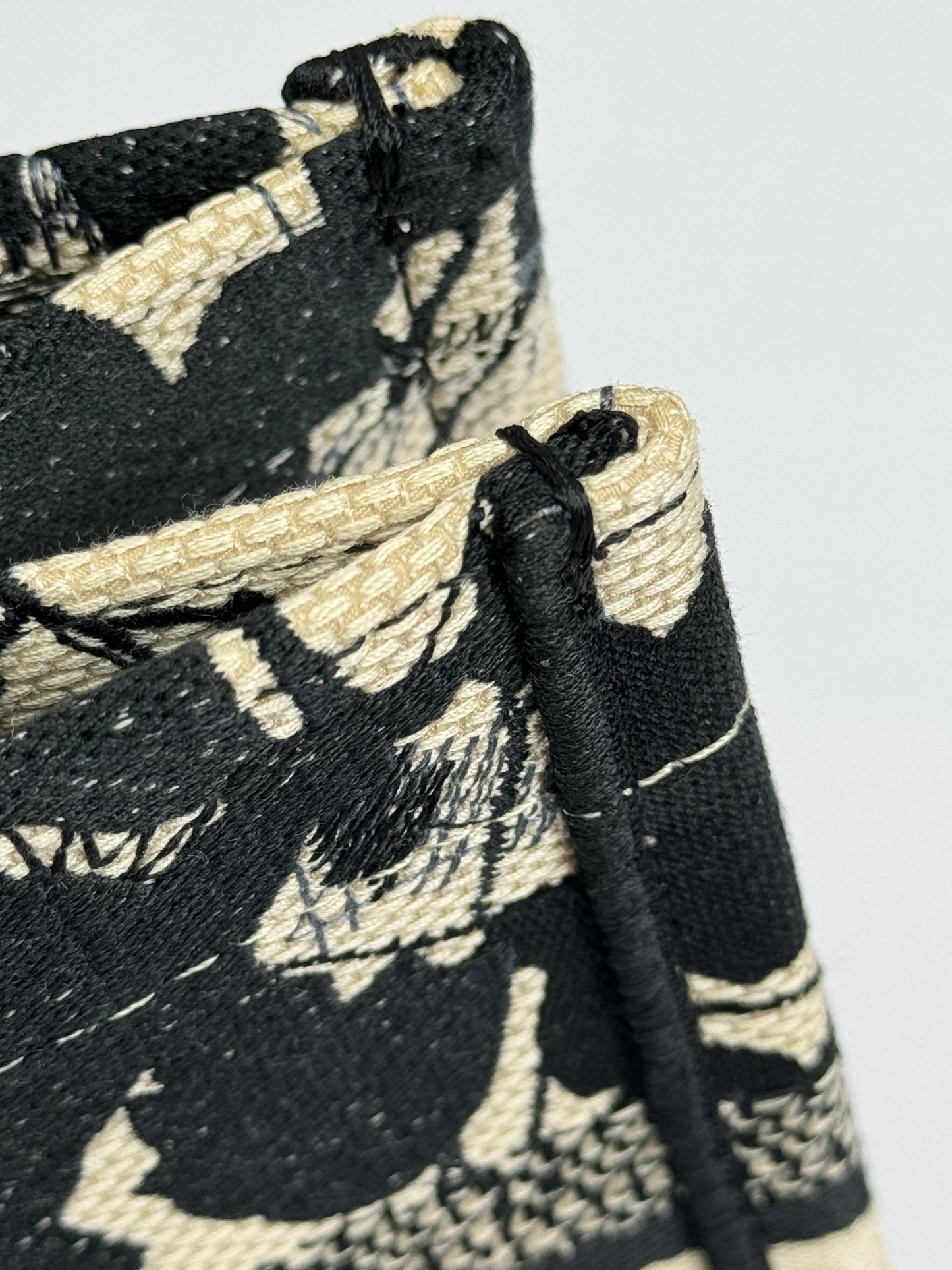 Christian Dior Small Book Tote - Black and White Floral Embroidered Canvas