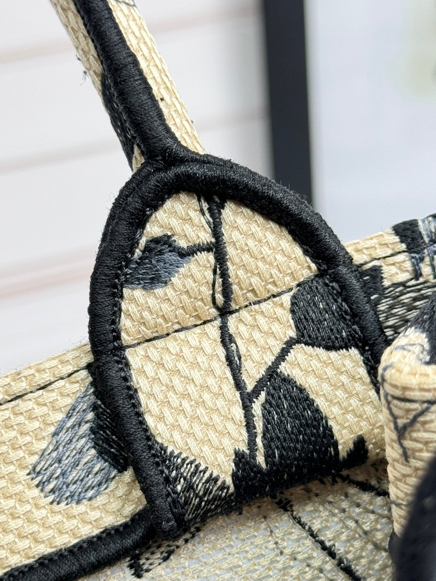 Christian Dior Small Book Tote - Black and White Floral Embroidered Canvas
