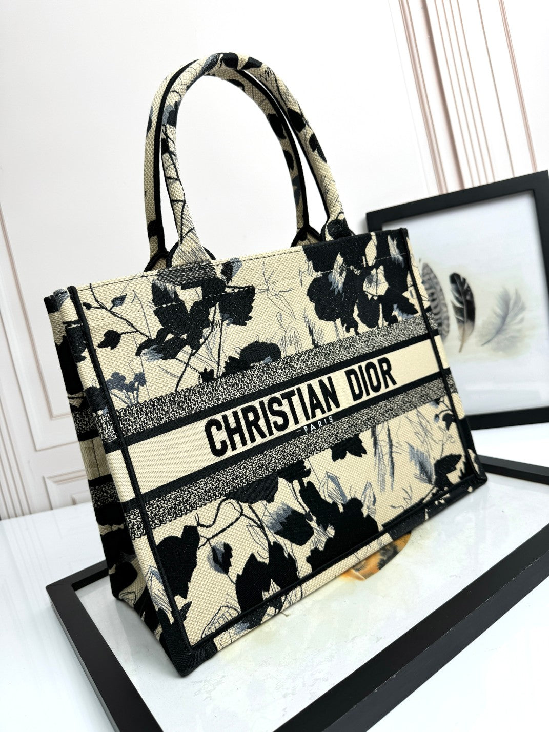 Christian Dior Small Book Tote Floral Print Canvas Bag