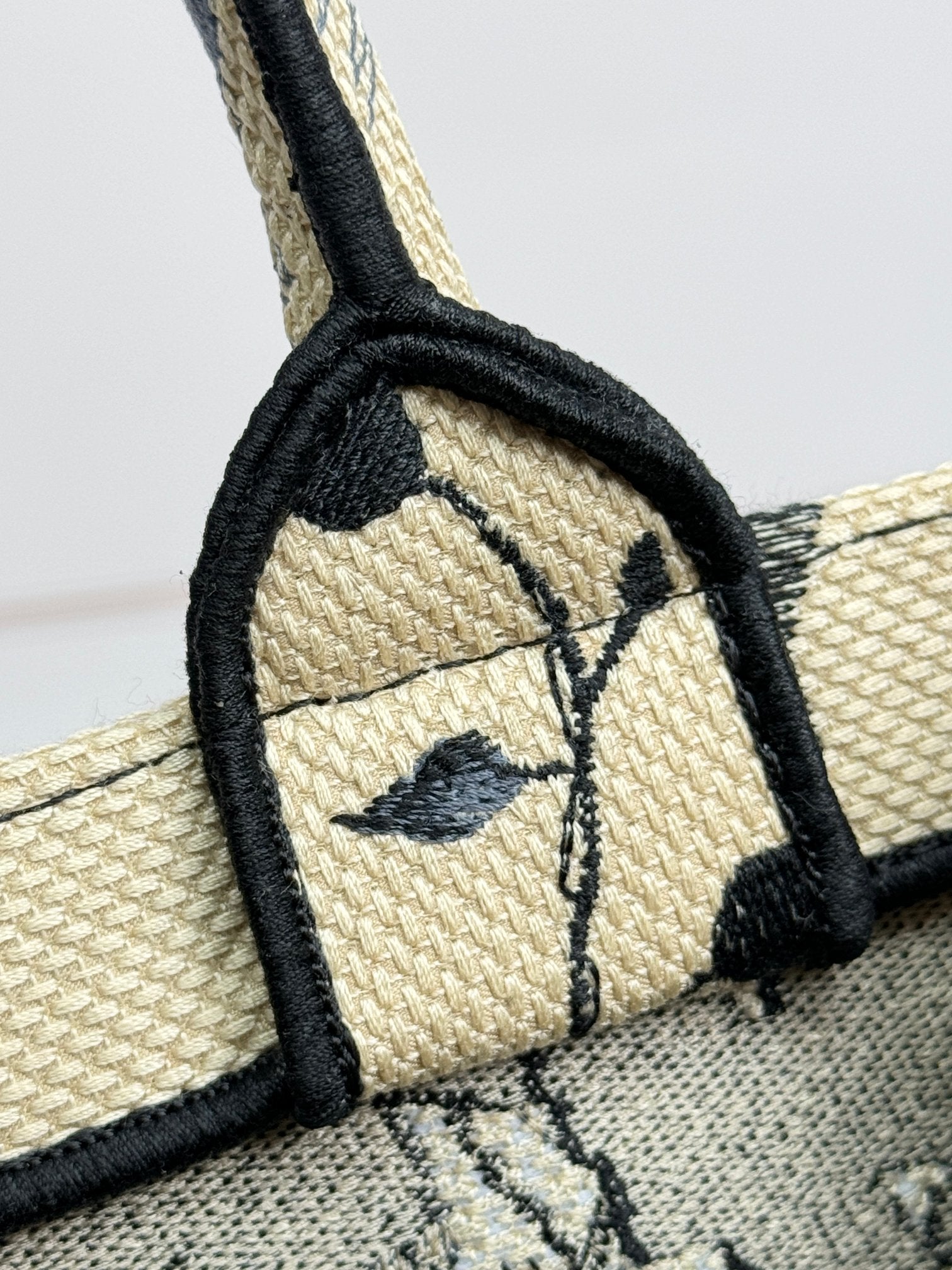 Christian Dior Medium Book Tote - Black and White Floral Embroidered Canvas