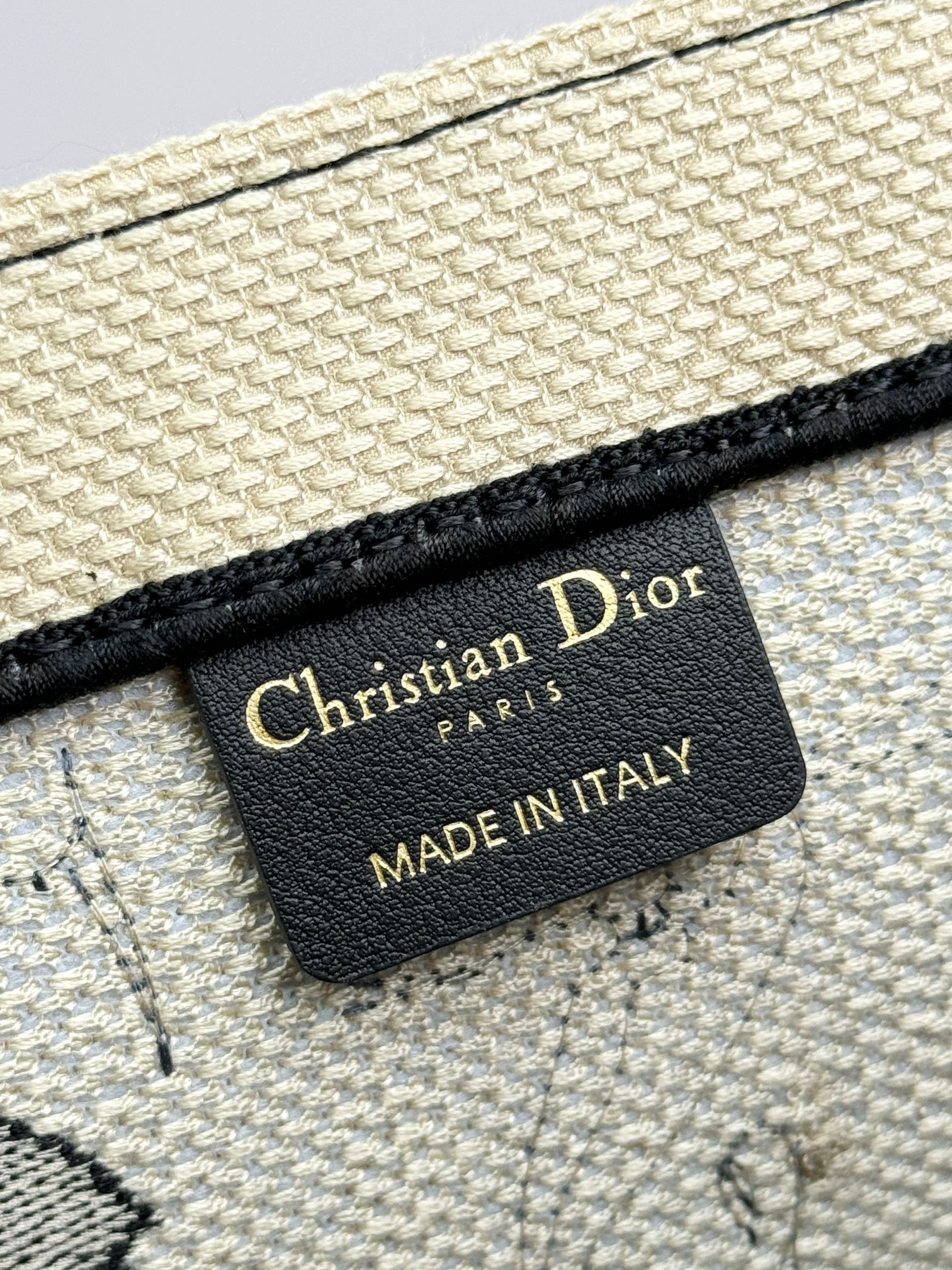 Christian Dior Book Tote Black and White Floral Embroidered Canvas Bag