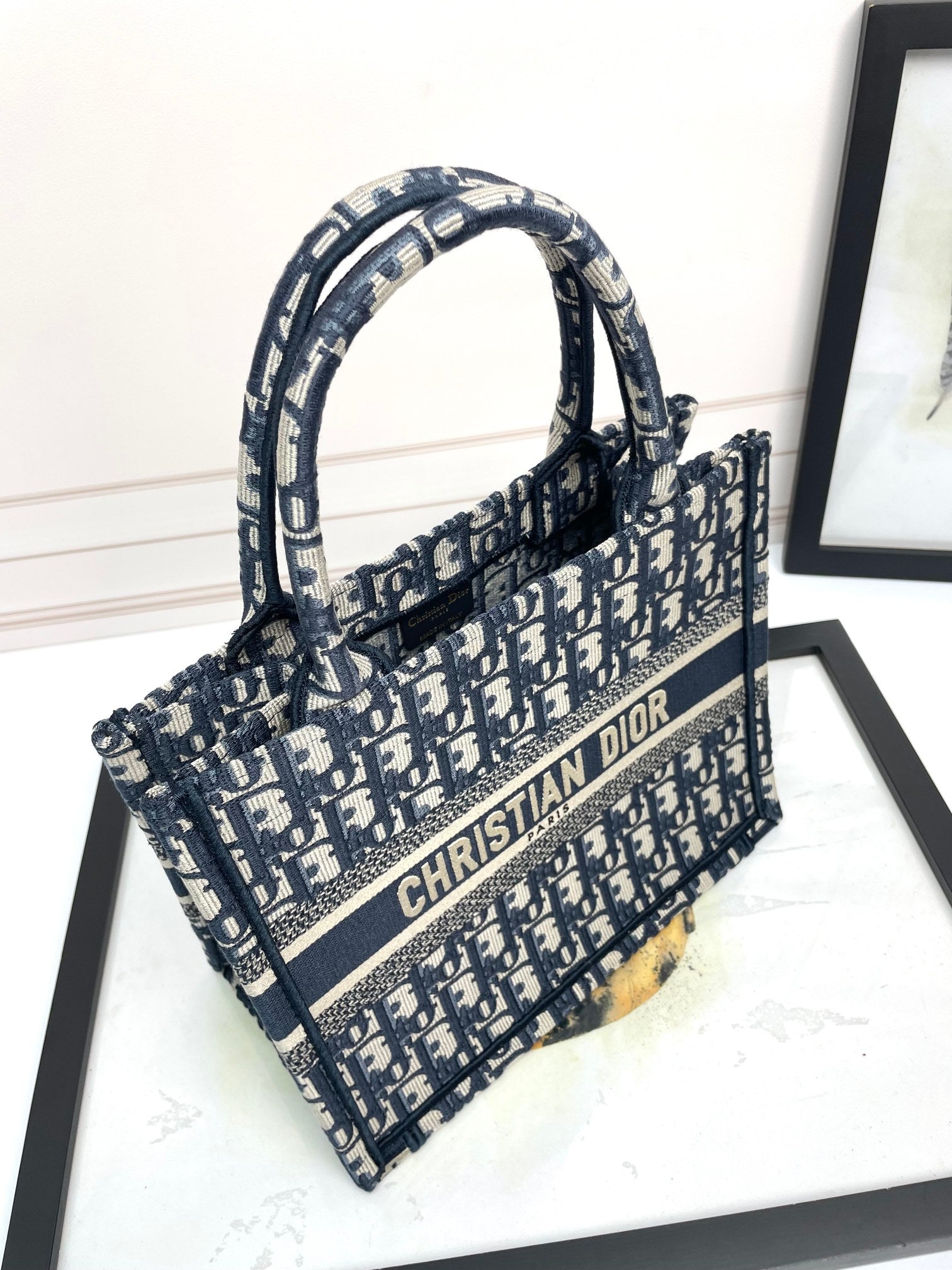 Christian Dior Book Tote Blue Dior Oblique Embroidery Bag