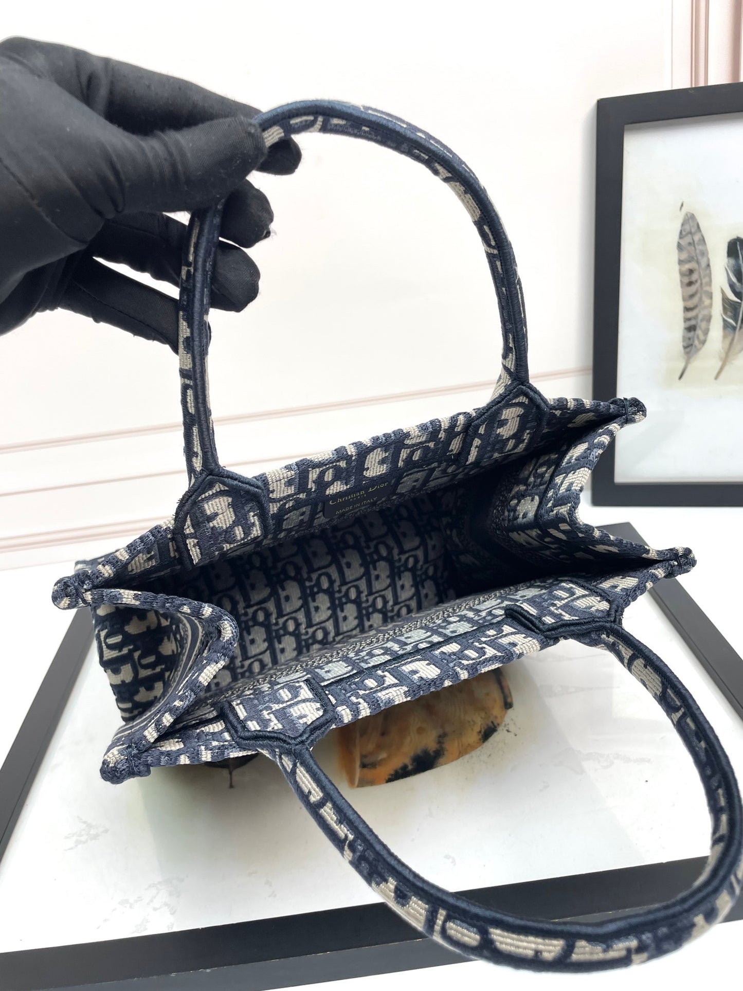 Christian Dior Book Tote Blue Dior Oblique Embroidery Bag