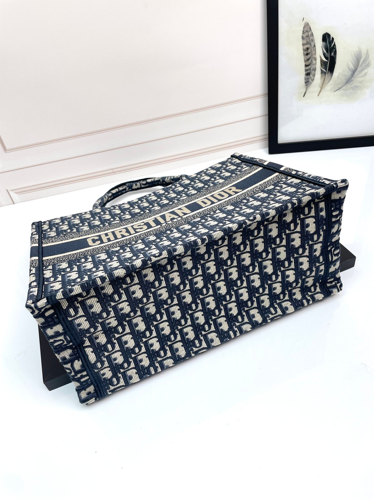 Christian Dior Blue Oblique Embroidery Large Book Tote Bag