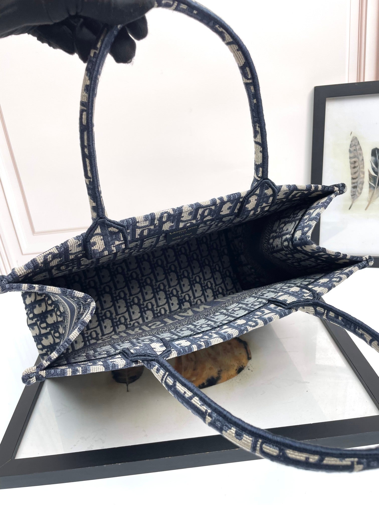 Christian Dior Large Book Tote Blue Dior Oblique Embroidery