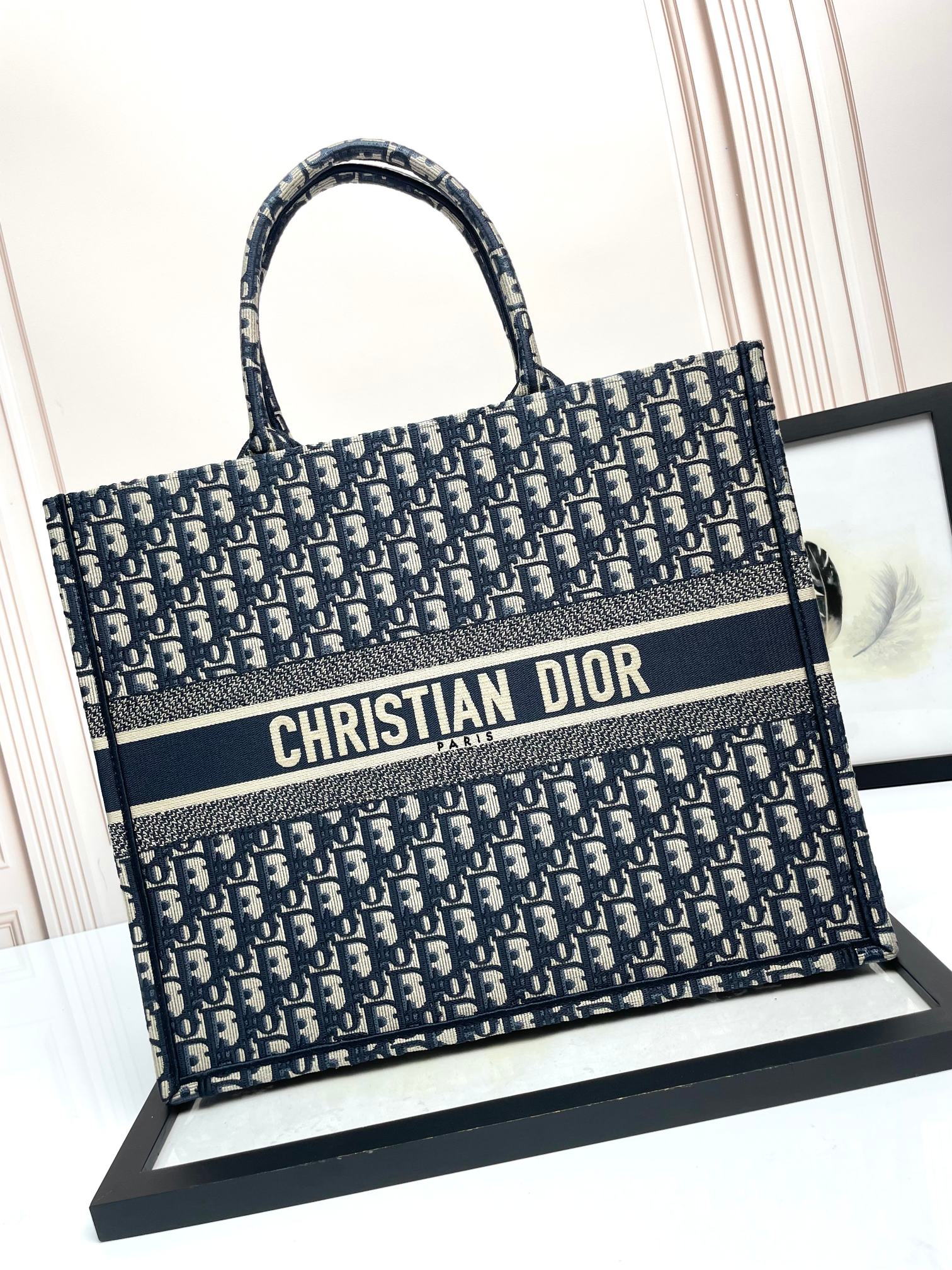 Christian Dior Book Tote Bag - Blue Dior Oblique Embroidery