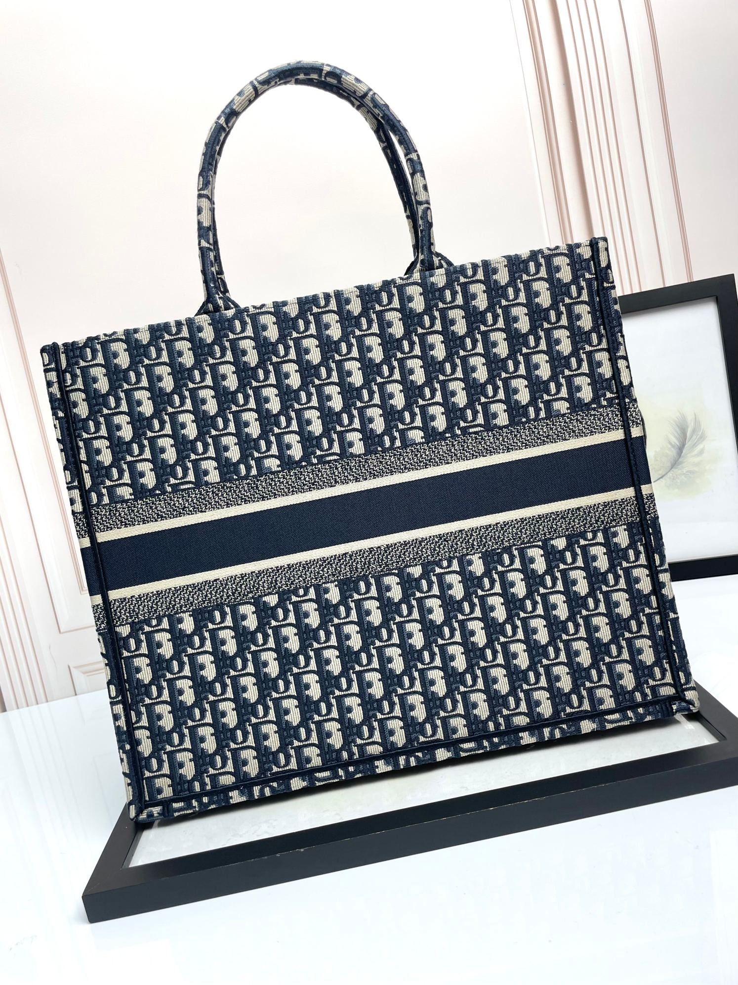 Christian Dior Oblique Embroidered Book Tote Bag - Blue Canvas Large