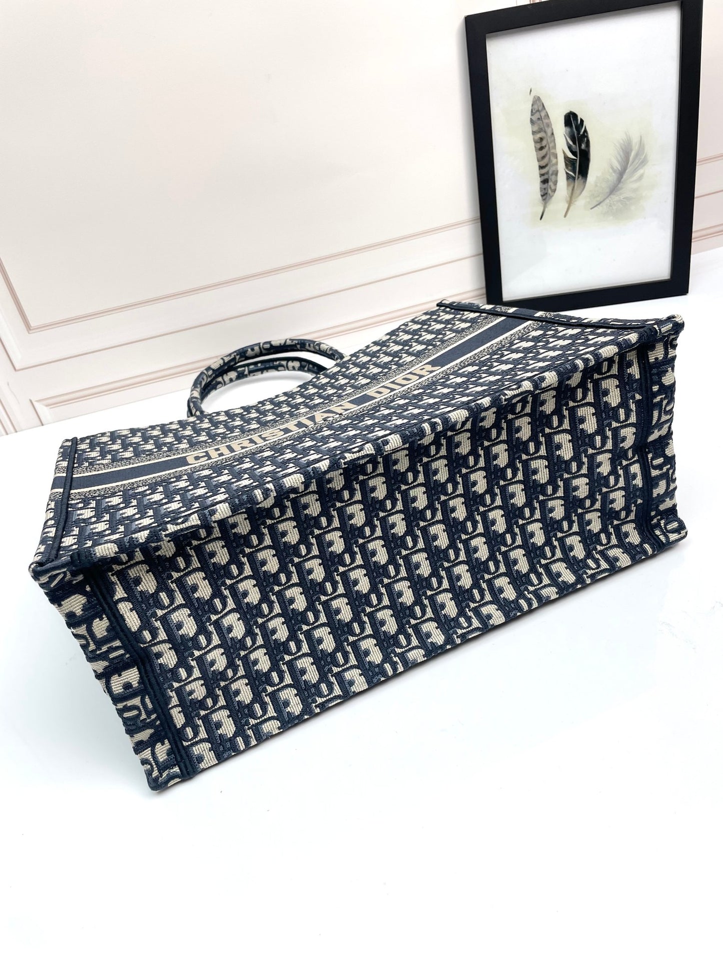 Christian Dior Oblique Embroidered Book Tote Bag - Blue Canvas Large
