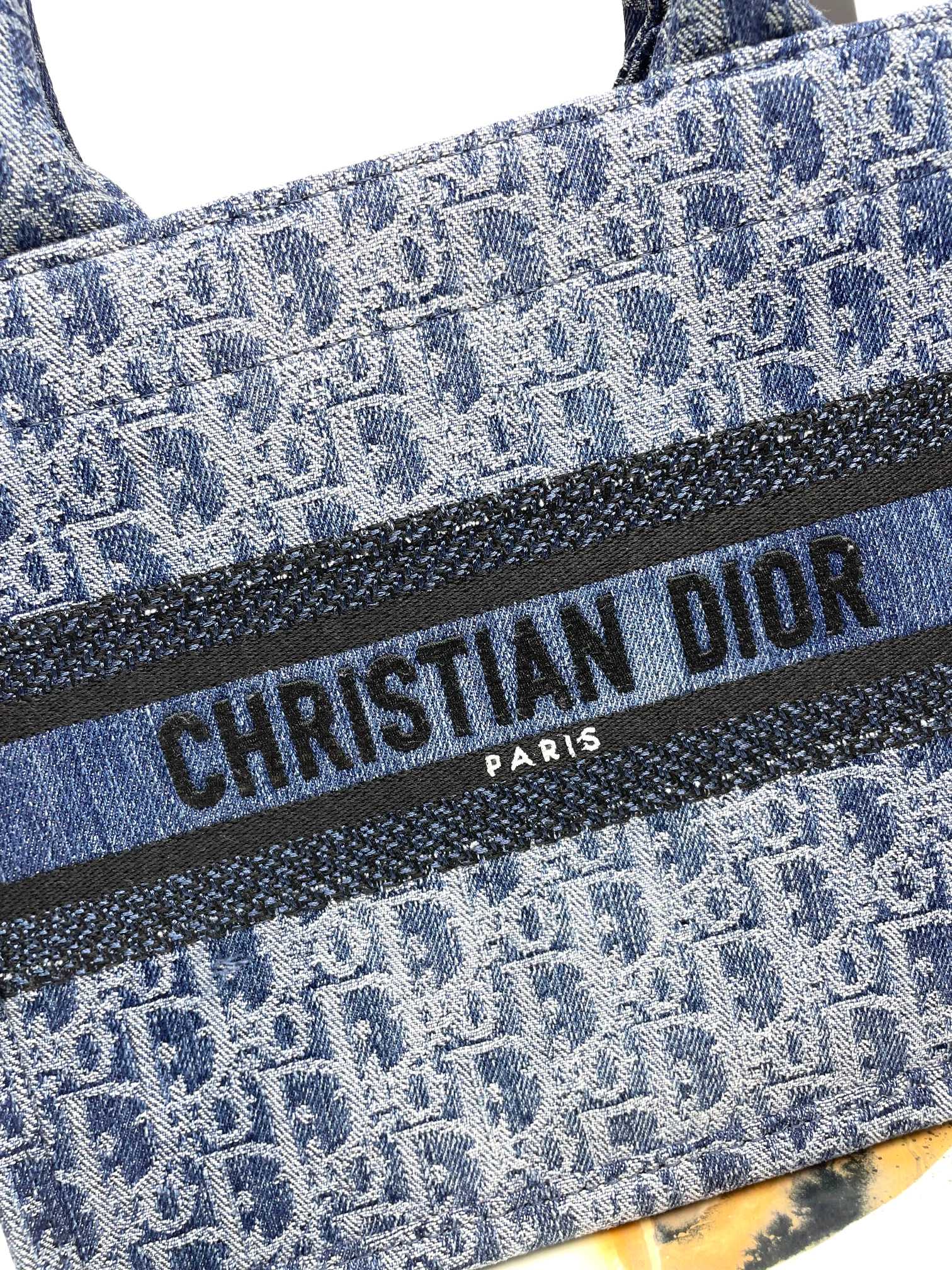 Dior Book Tote Blue Dior Oblique Embroidery Denim Handbag