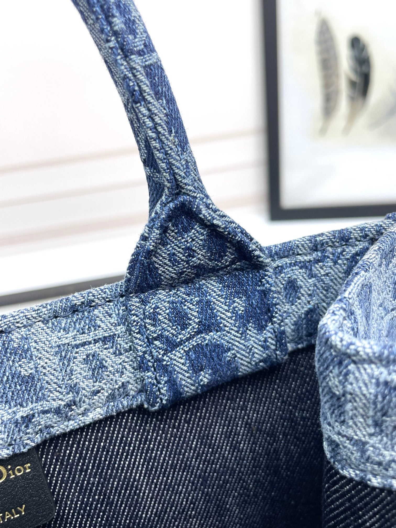 Christian Dior Book Tote Blue Dior Oblique Embroidery Medium Bag