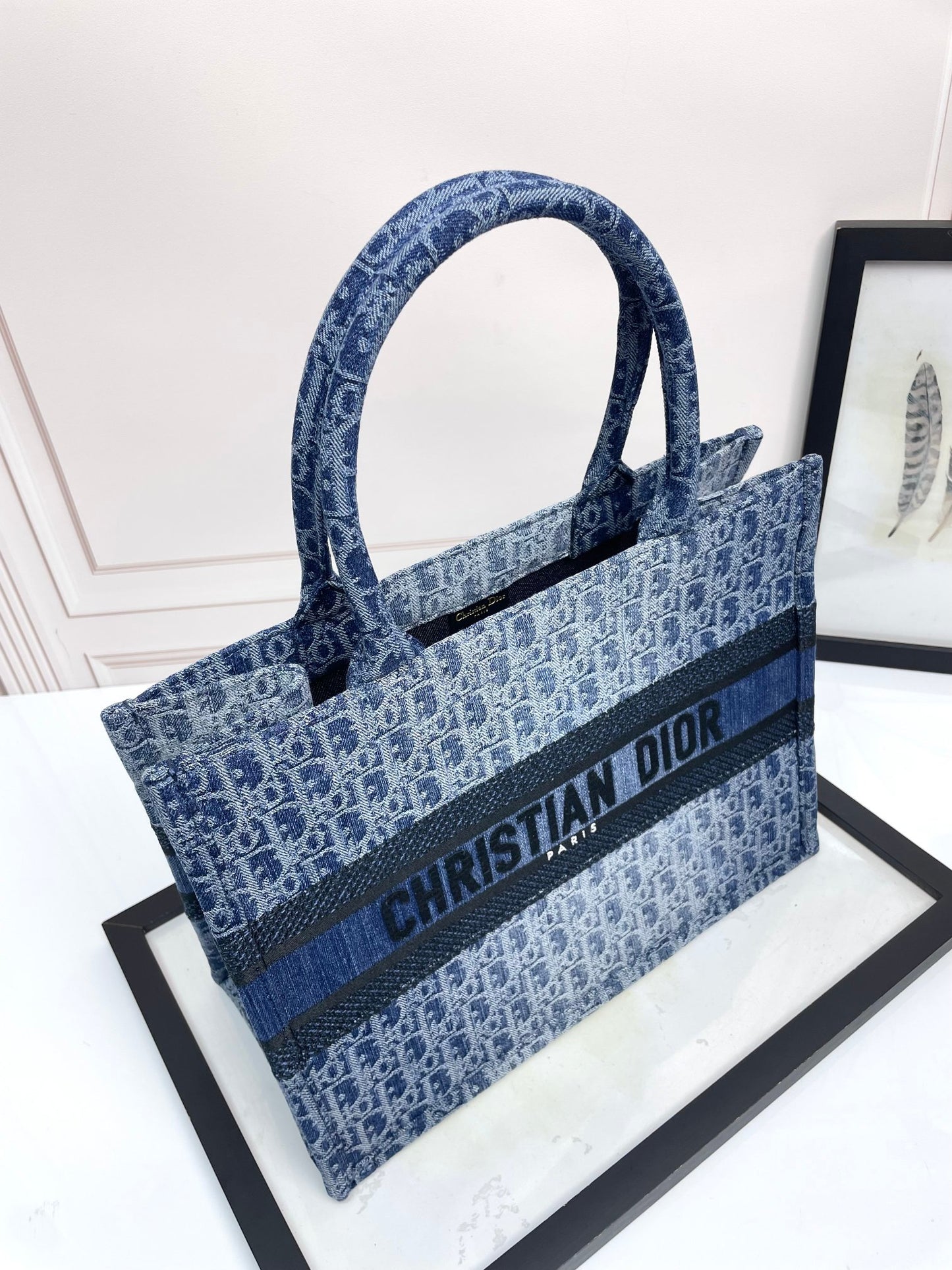 Christian Dior Book Tote Blue Denim Dior Oblique Embroidery Handbag