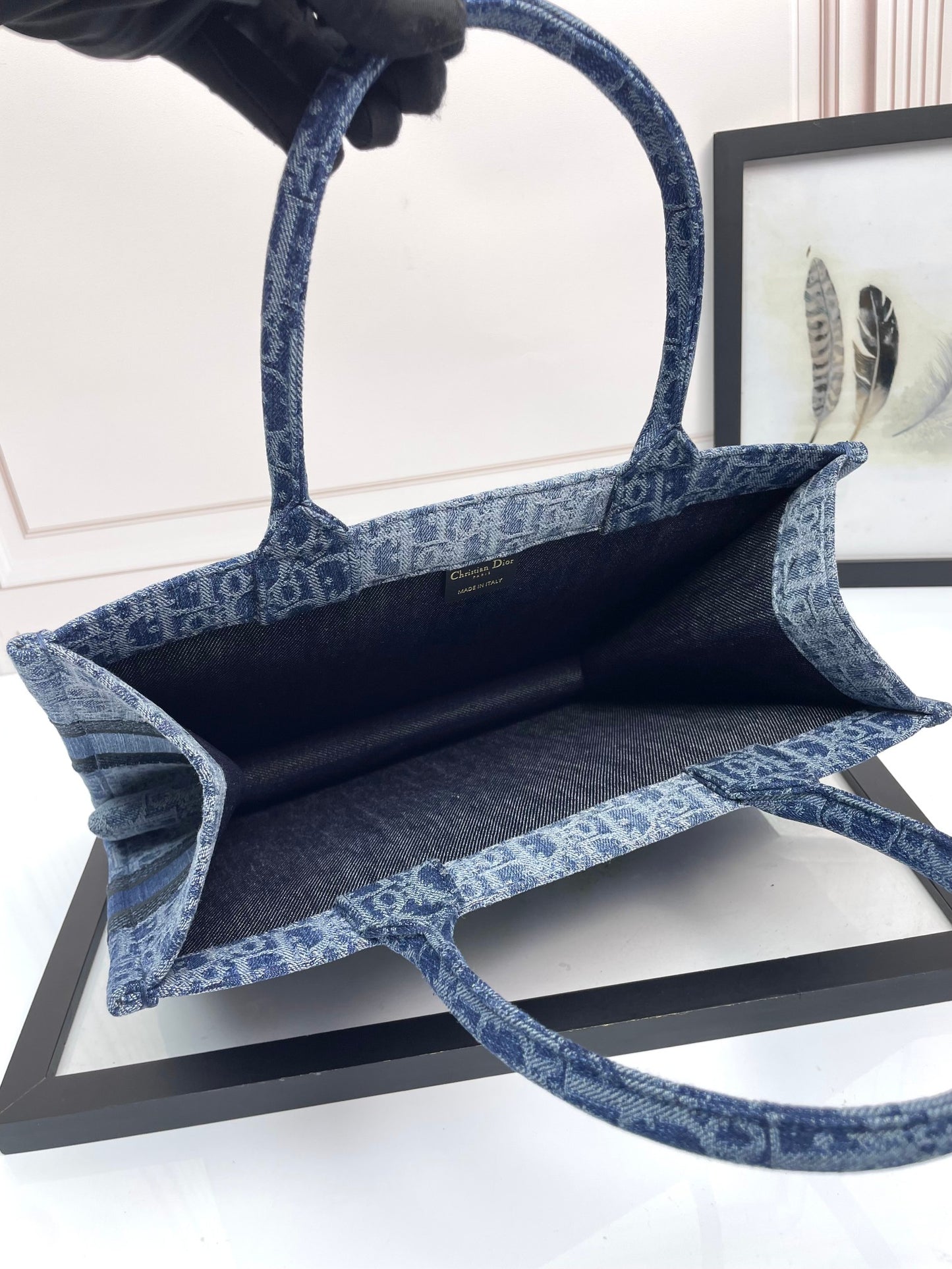 Christian Dior Book Tote Blue Oblique Embroidered Canvas Handbag
