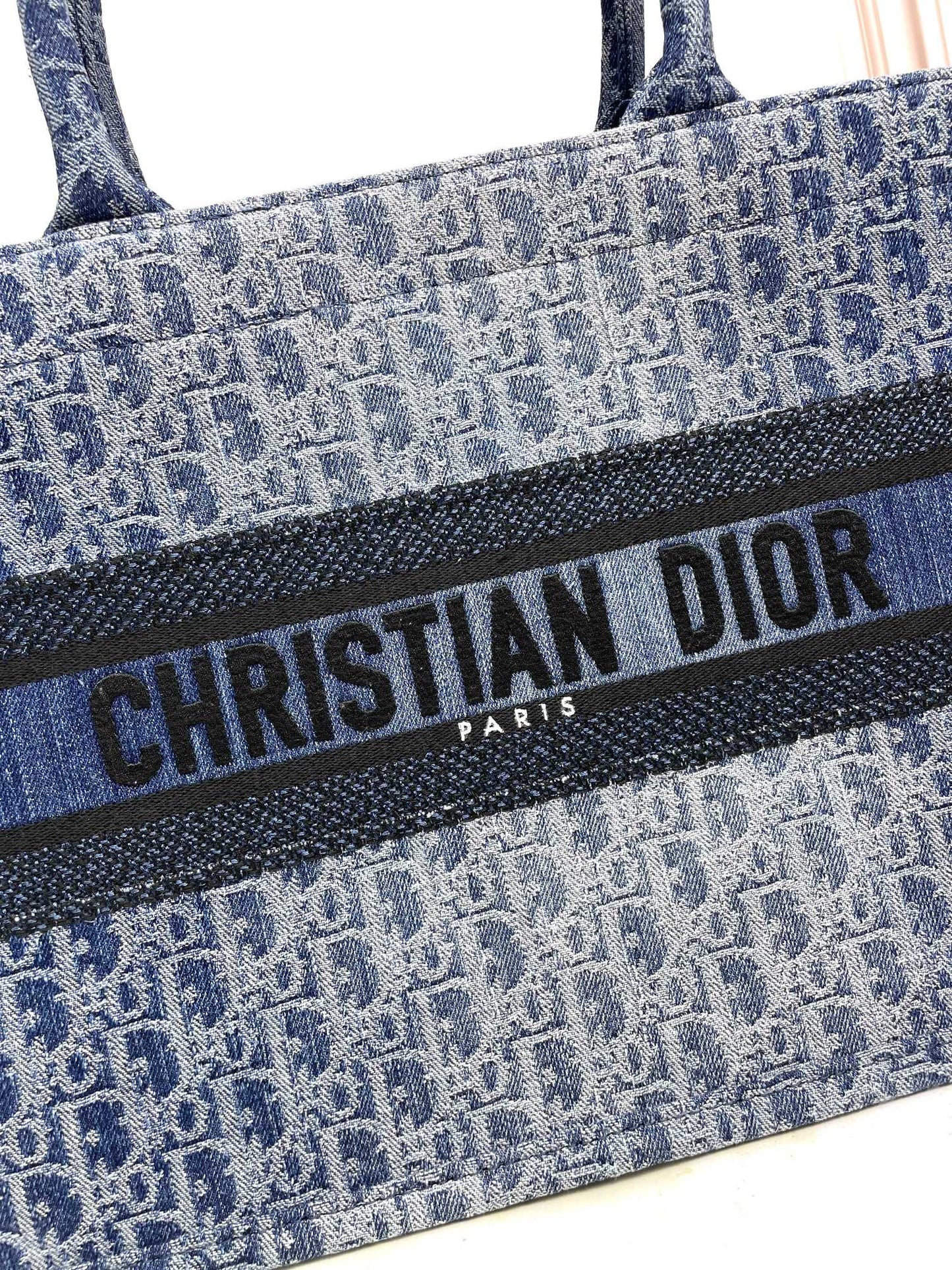 Christian Dior Book Tote Blue Denim Dior Oblique Embroidery Handbag
