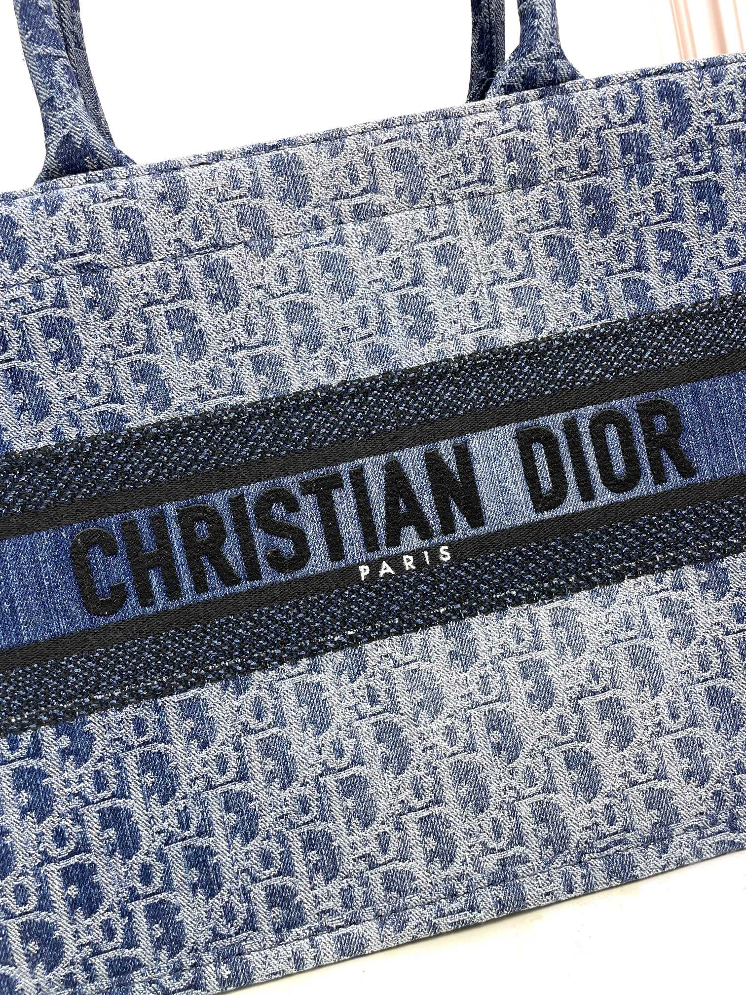 Christian Dior Book Tote Blue Denim Dior Oblique Embroidery Handbag