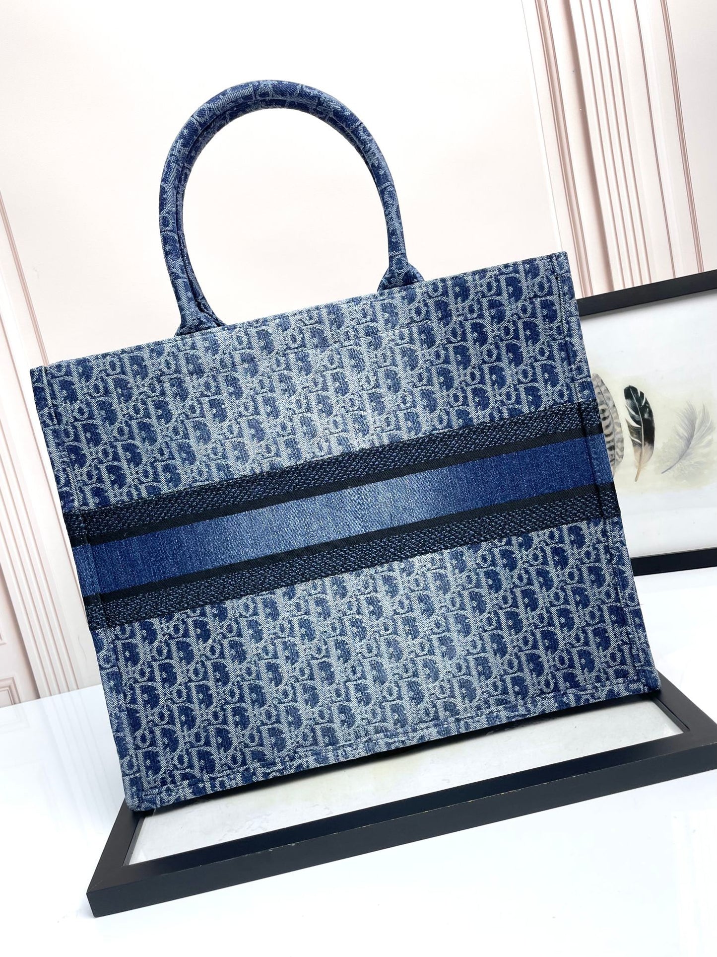 Christian Dior Large Book Tote Blue Dior Oblique Embroidery