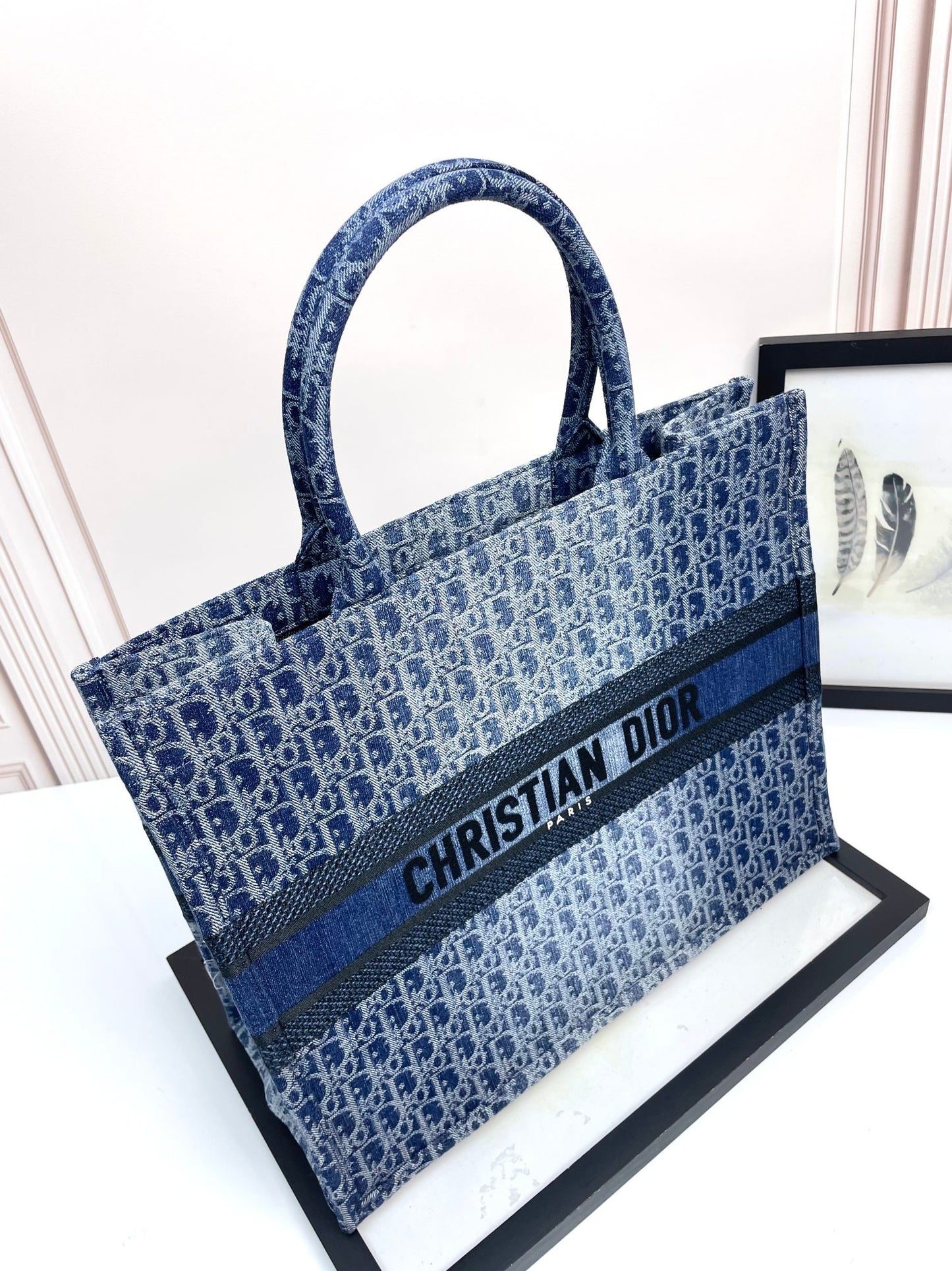 Christian Dior Book Tote Blue Dior Oblique Denim Embroidery Bag
