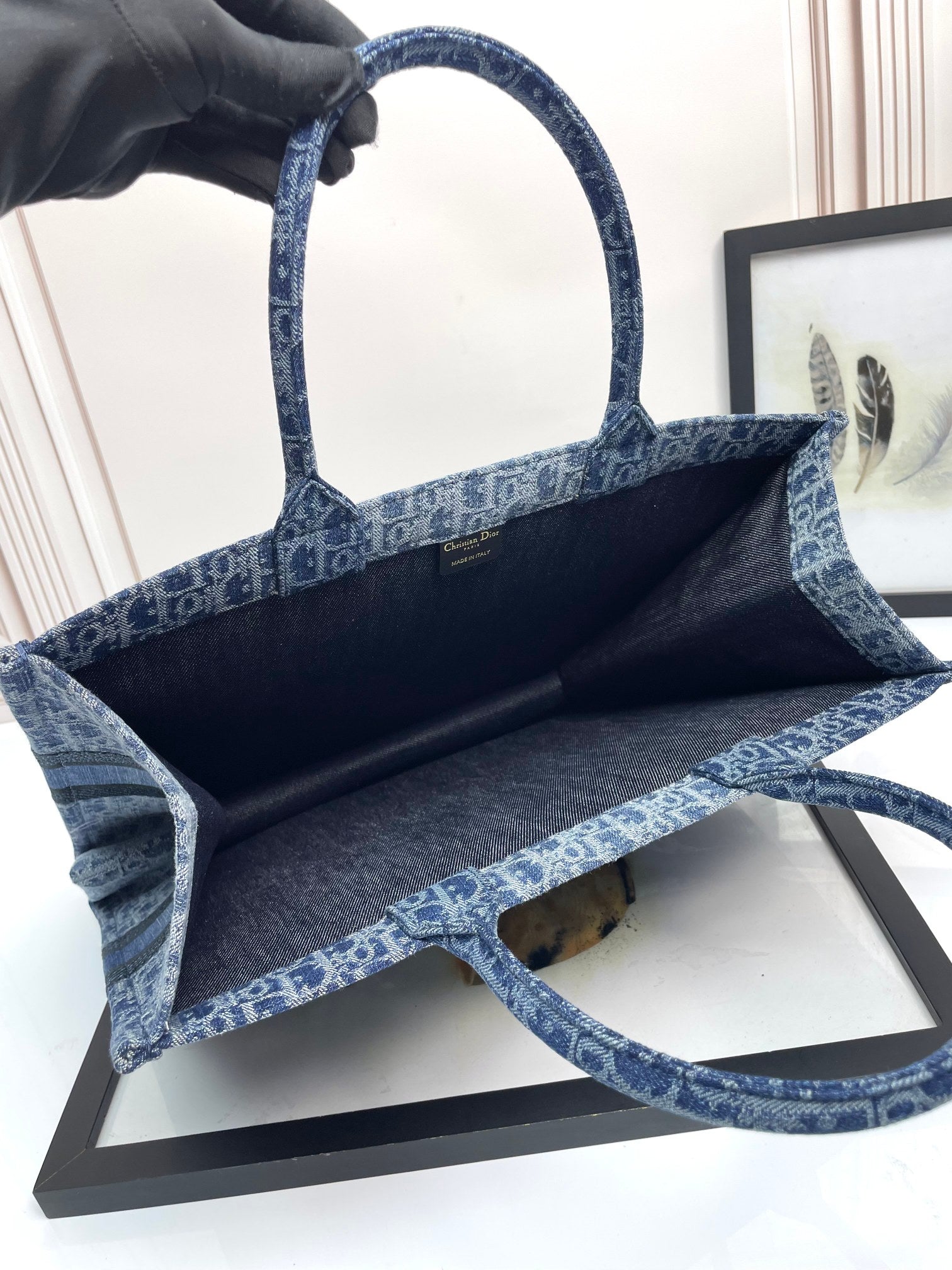 Christian Dior Large Book Tote Blue Dior Oblique Embroidery
