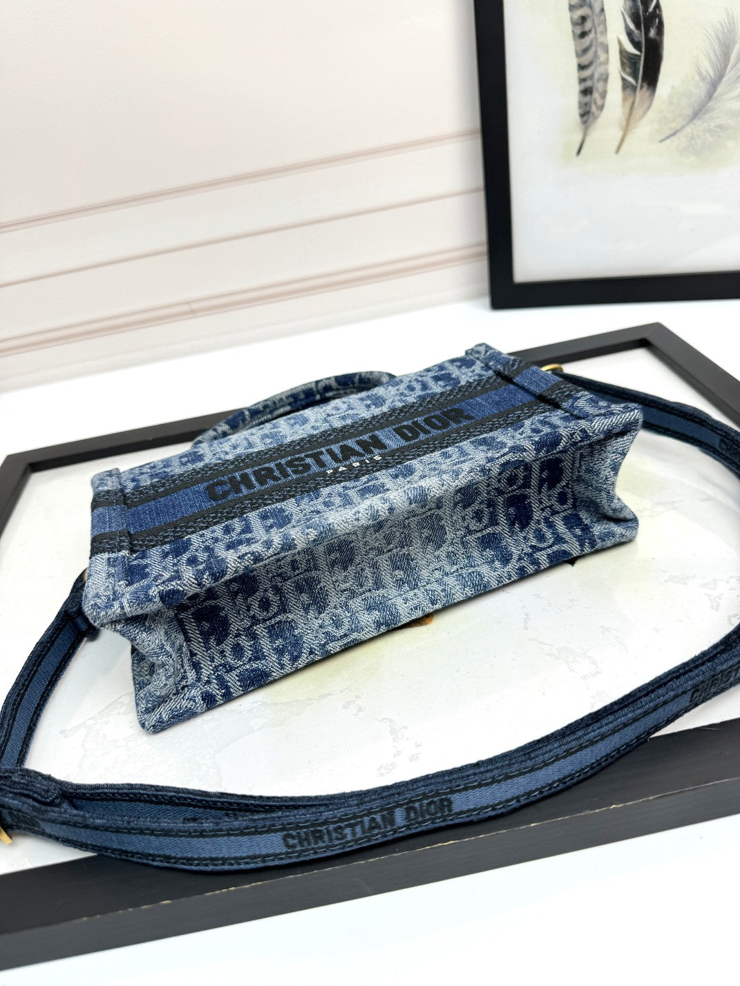 Christian Dior Mini Book Tote Blue Oblique Denim Handbag with Strap