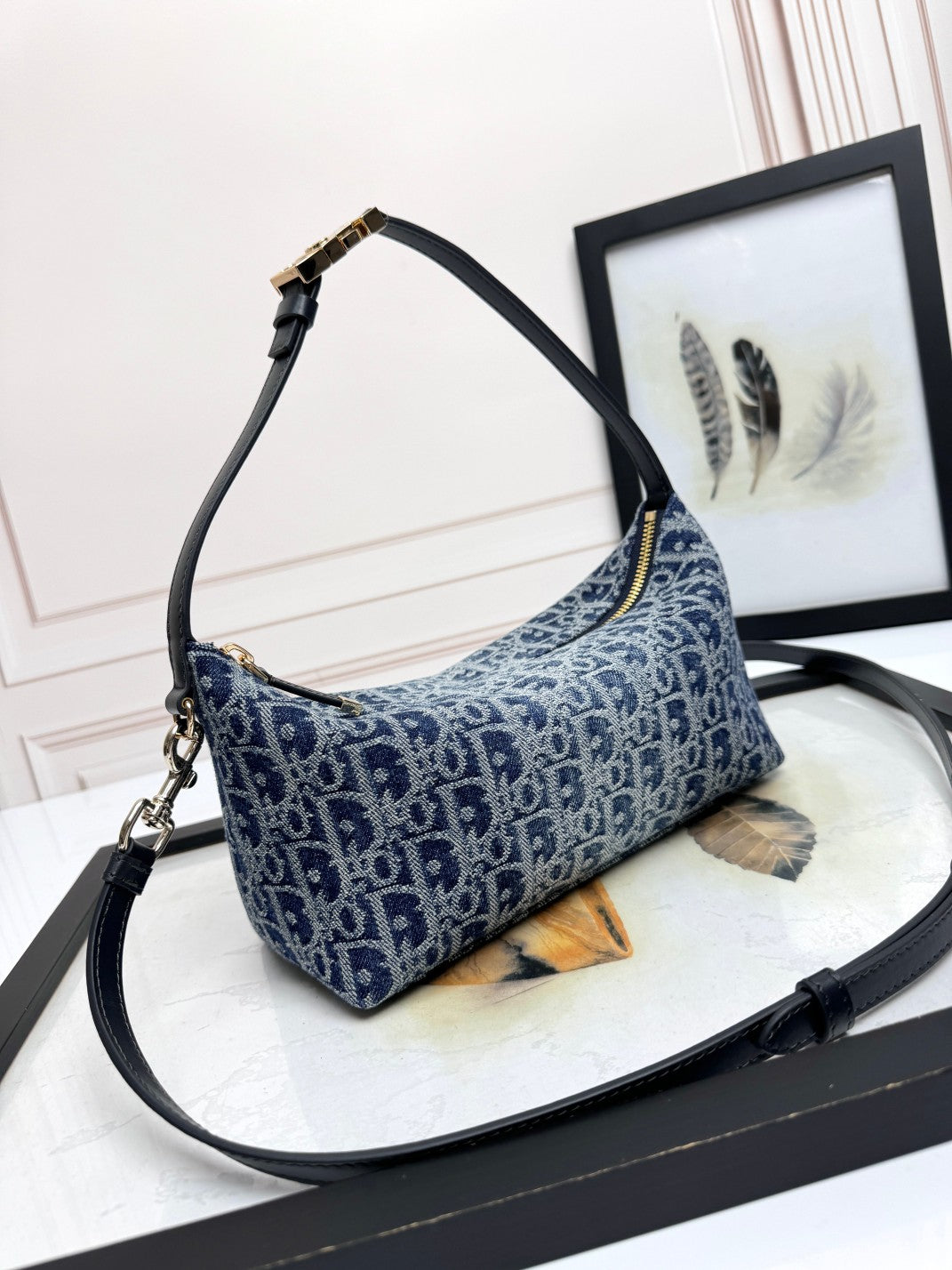 Christian Dior Blue Oblique Jacquard Pouch Shoulder Bag