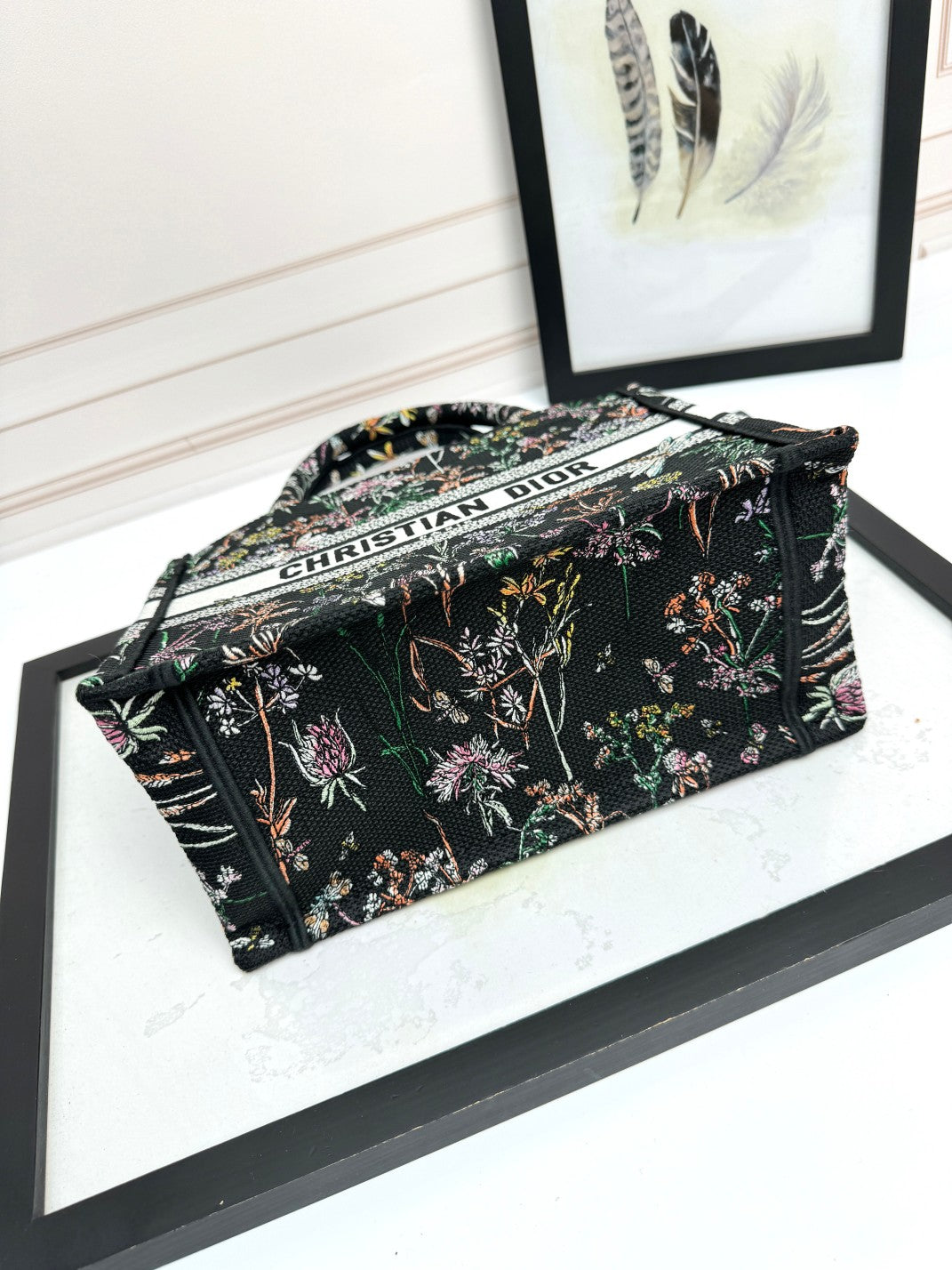 Christian Dior Book Tote Bag with Black Herbarium Embroidery