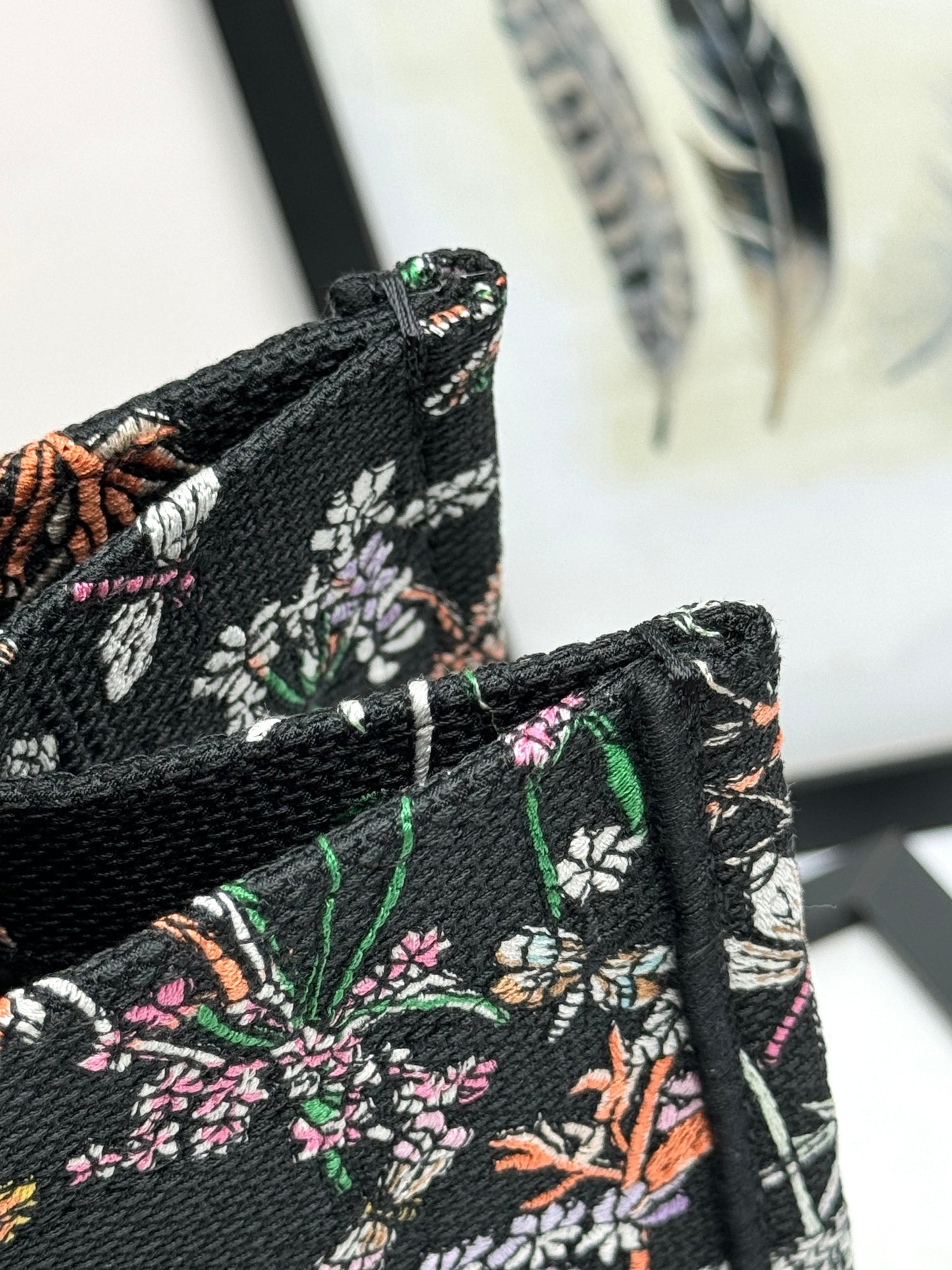 Christian Dior Book Tote Black Floral Embroidered Canvas Handbag
