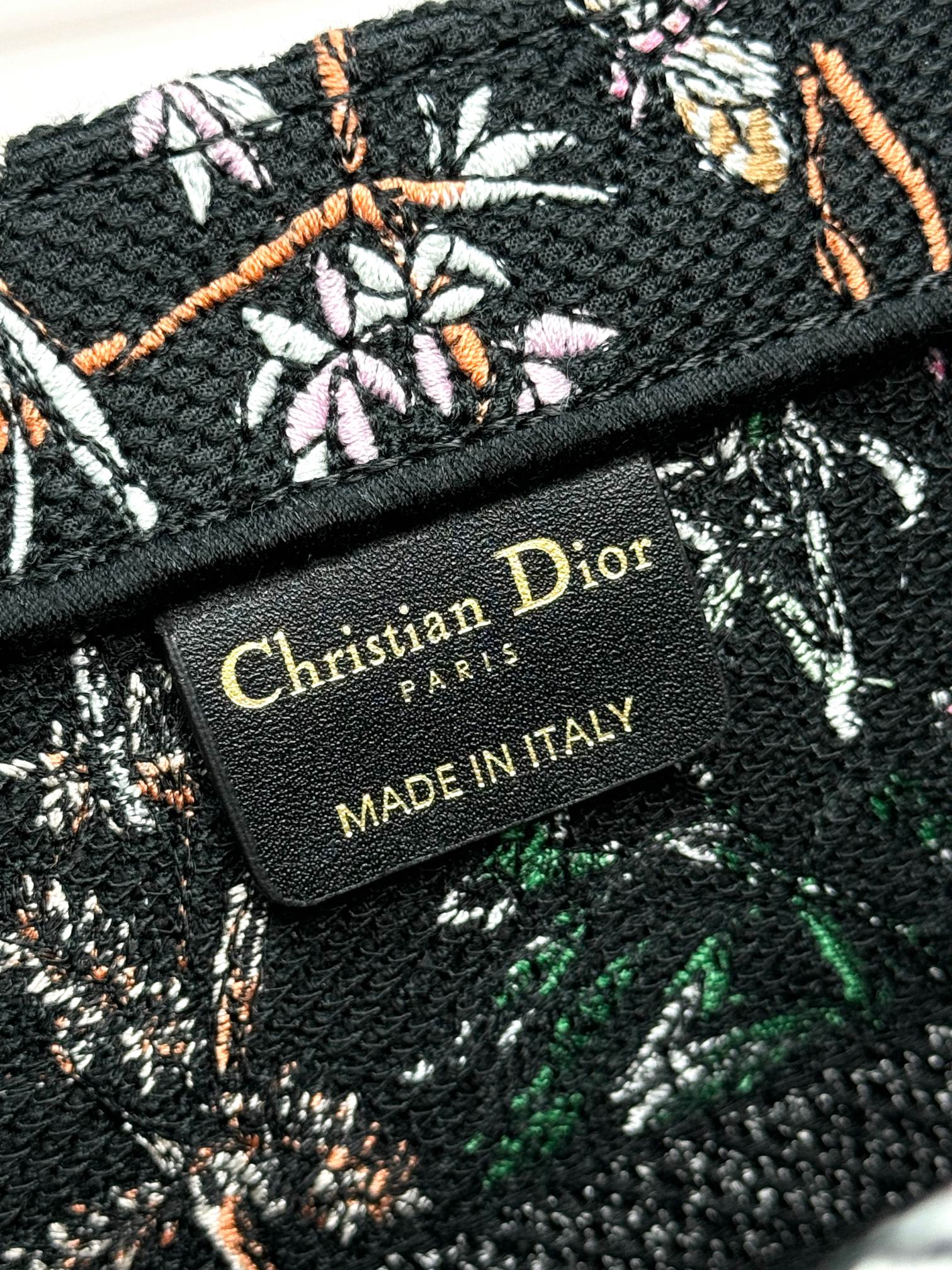 Christian Dior Large Book Tote Black Herbarium Floral Canvas Handbag