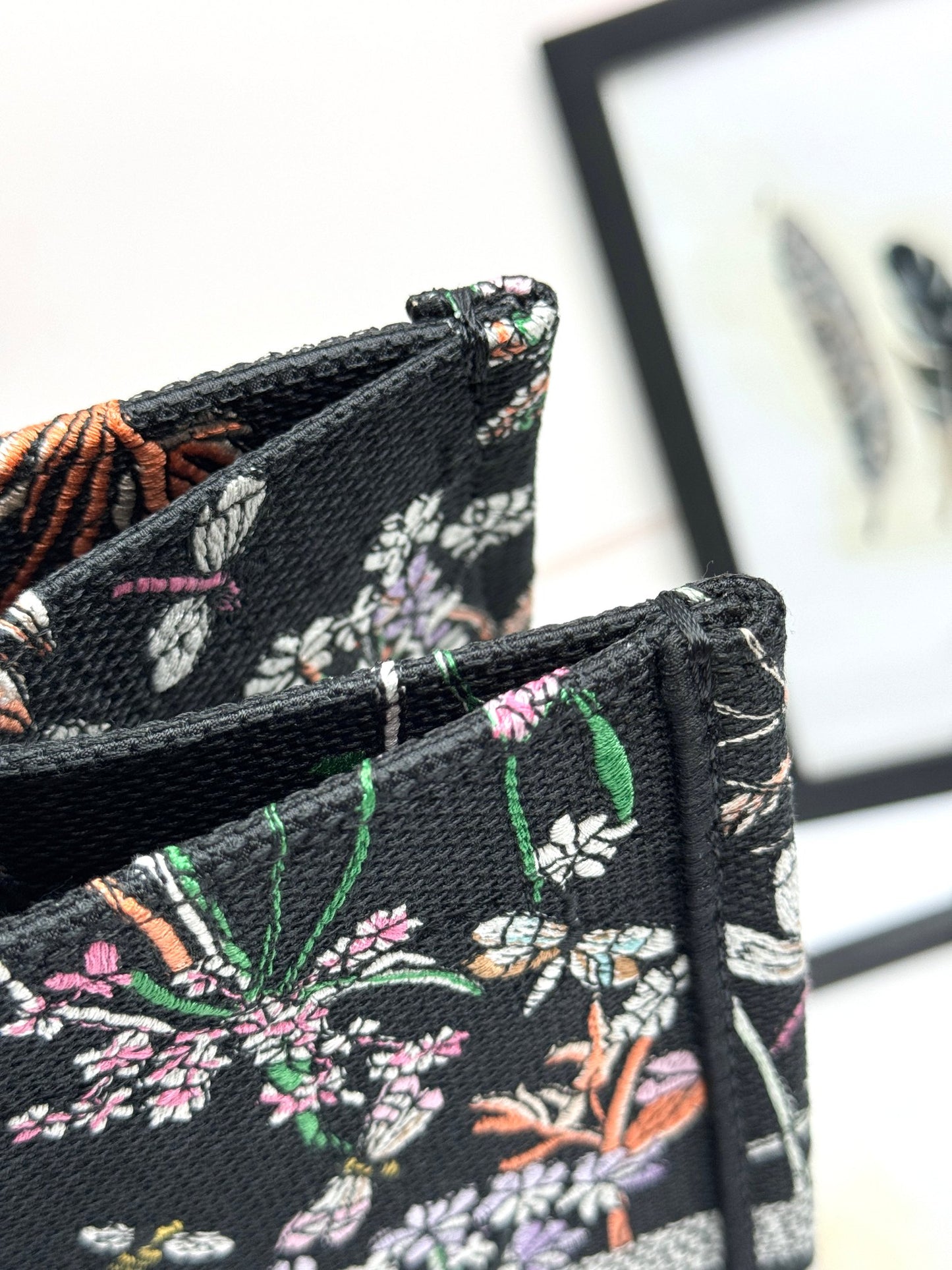 Christian Dior Large Book Tote Black Dior Flowers Embroidered Canvas Bag