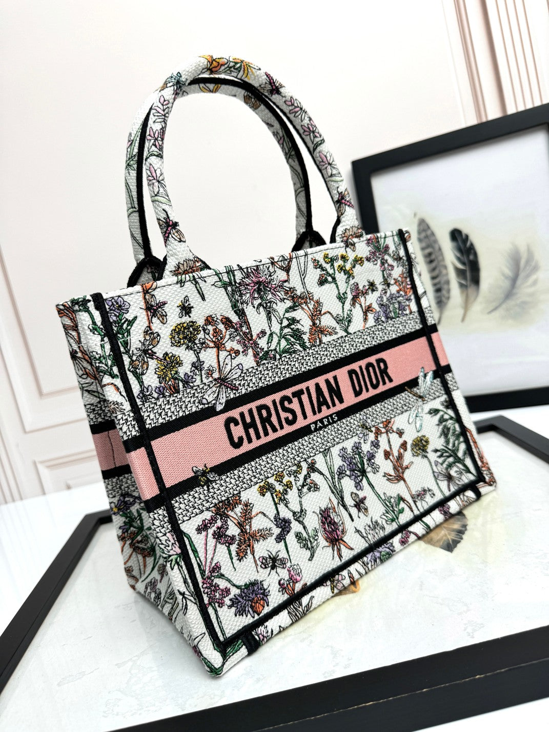 Christian Dior Floral Embroidered Canvas Book Tote Bag